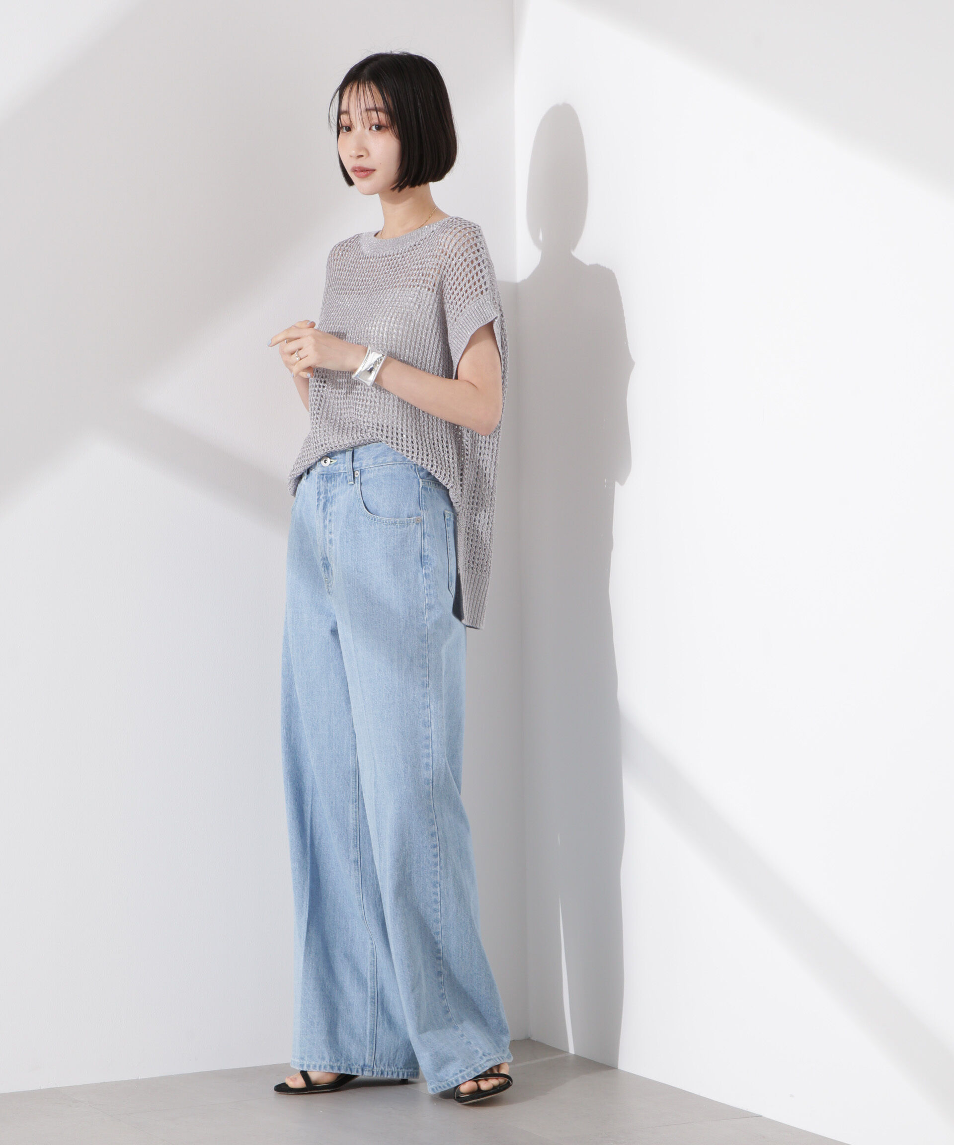 nano･universe「ラメメッシュノースリーブニット (セットアップ可)」|ニット・セーター|