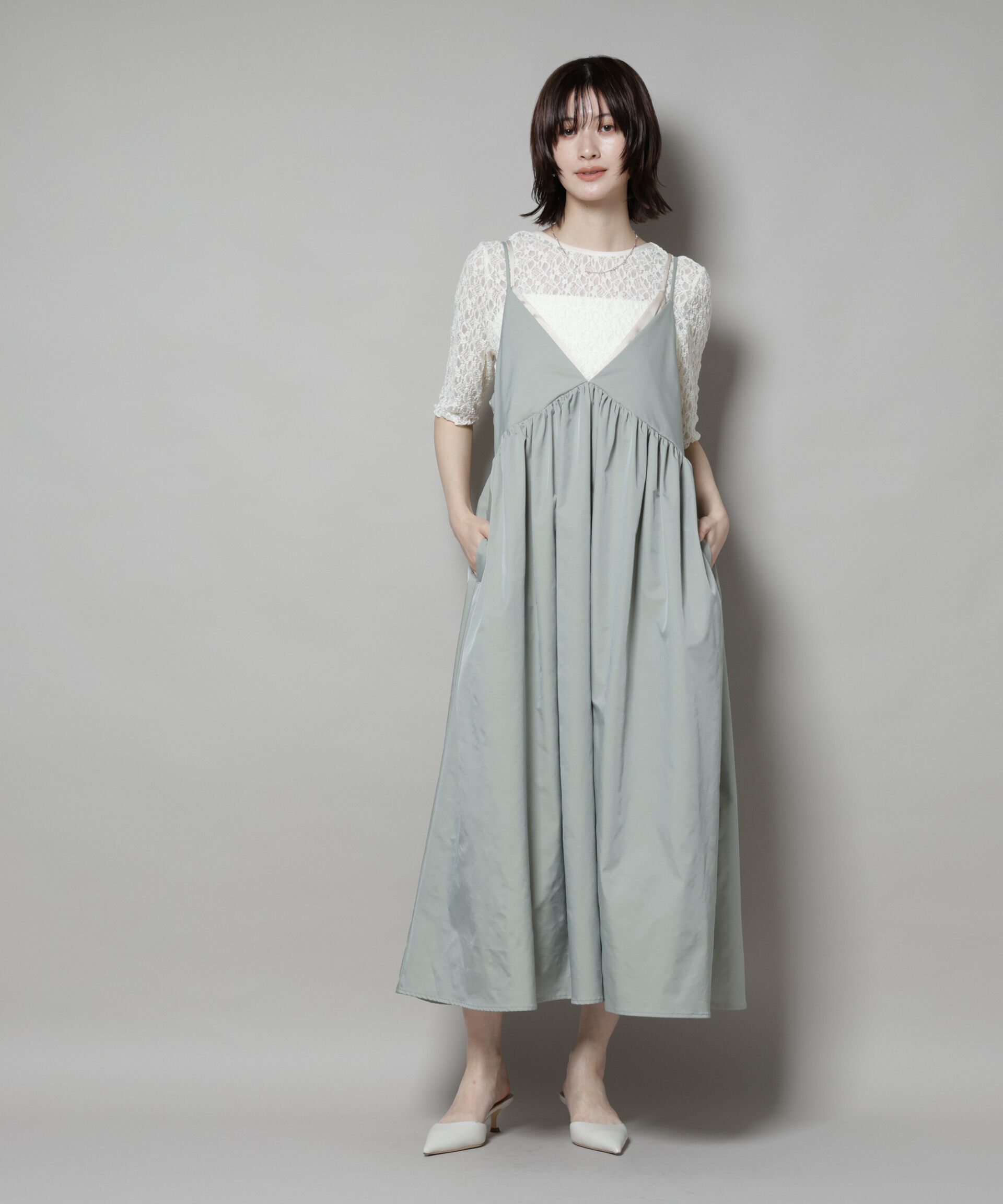 nano･universe「シャンブレータフタキャミレイヤードワンピース」|ワンピース|