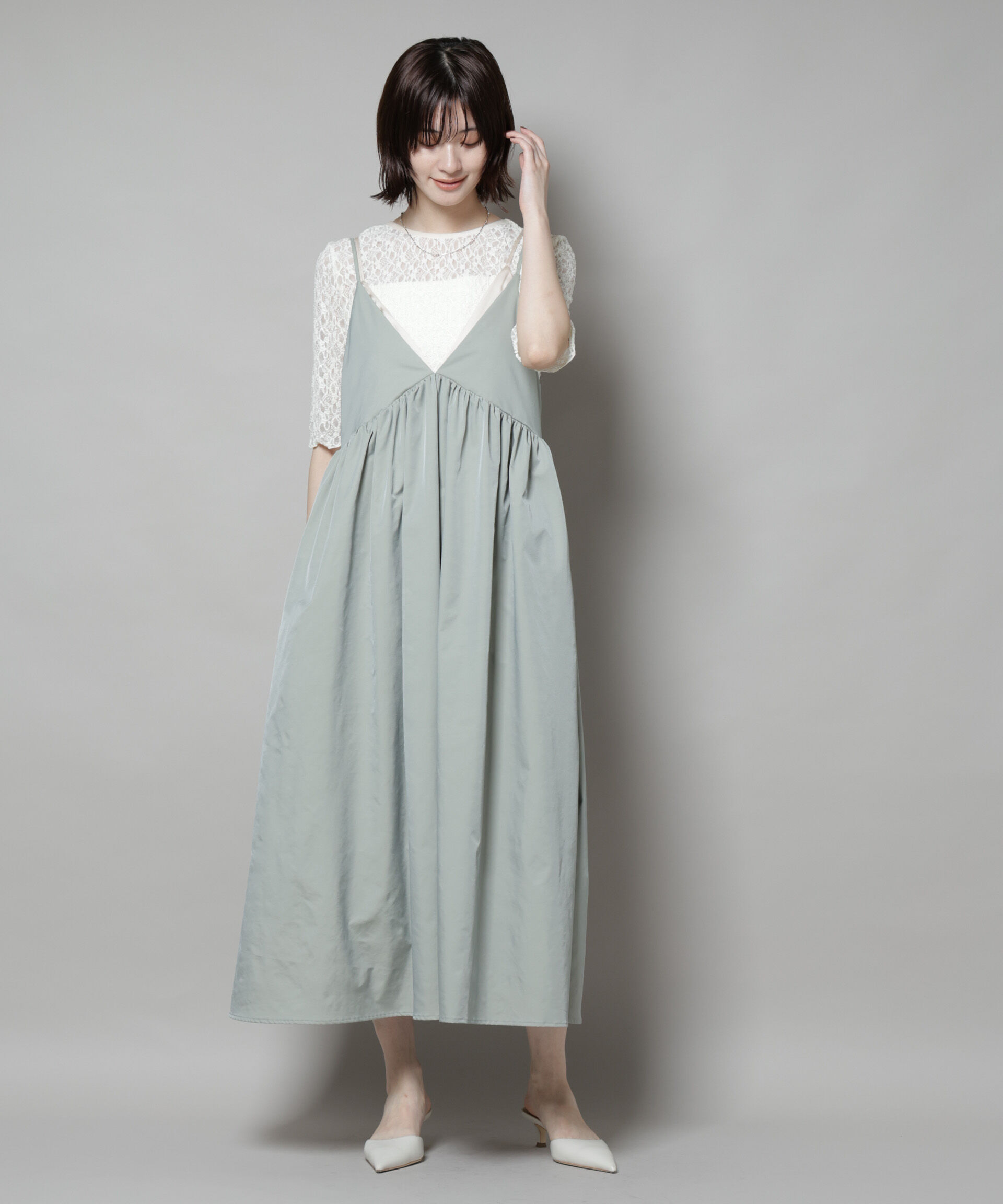 nano･universe「シャンブレータフタキャミレイヤードワンピース」|ワンピース|