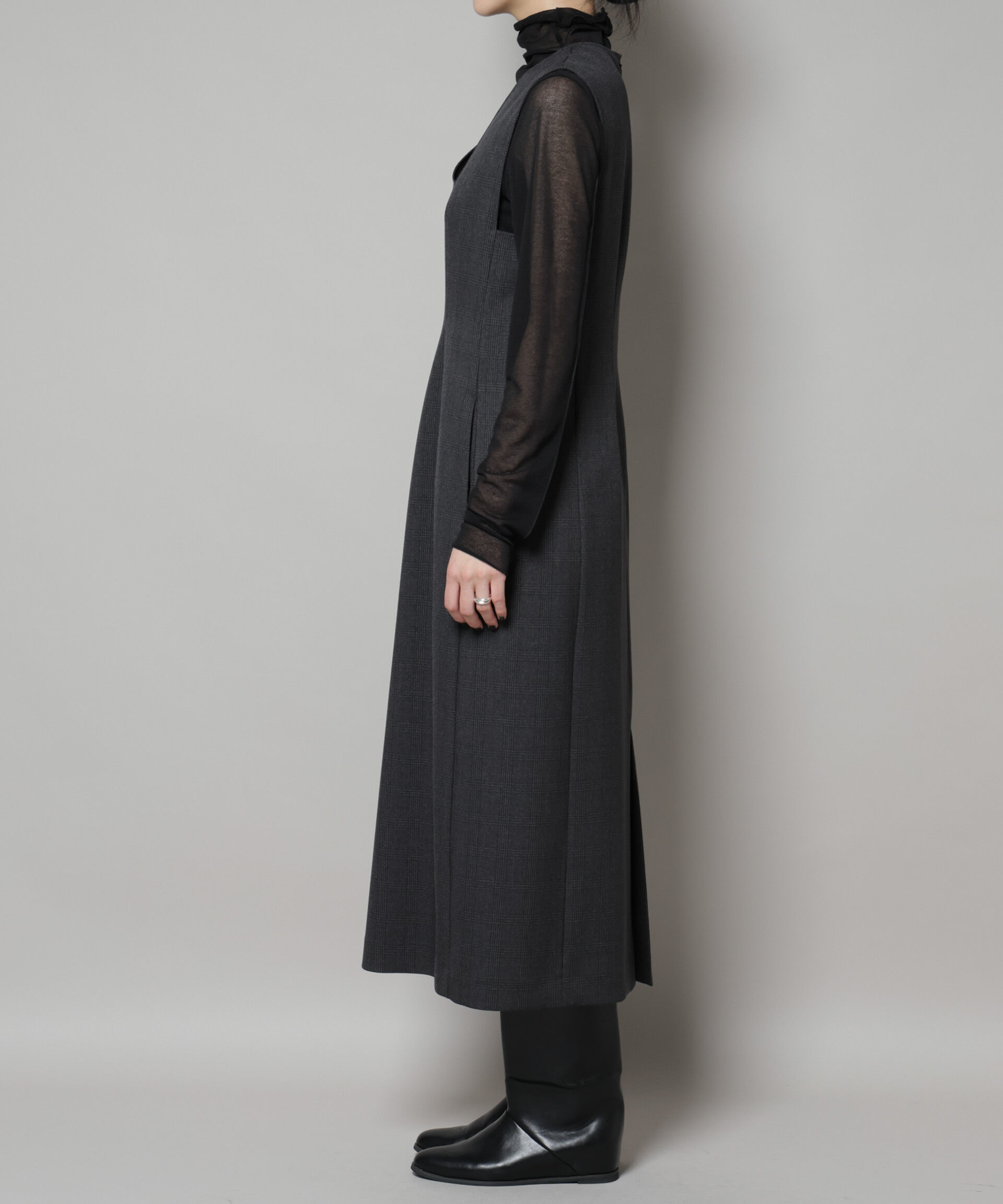 nano･universe「ストレッチサージチェックVネックワンピース(セットアップ可)」|ワンピース|