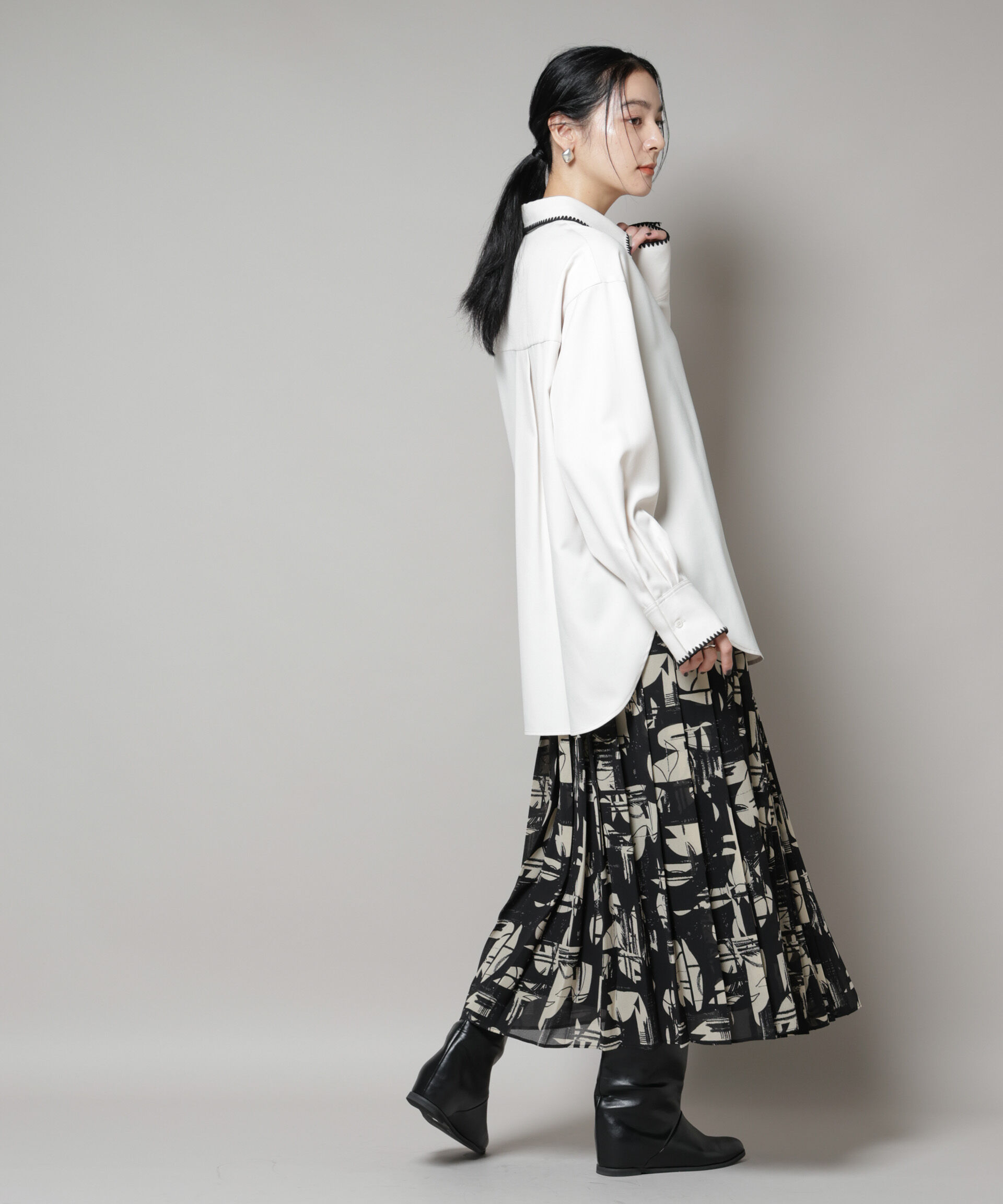 nano･universe「アートプリントジョーゼットプリーツスカート」|スカート|