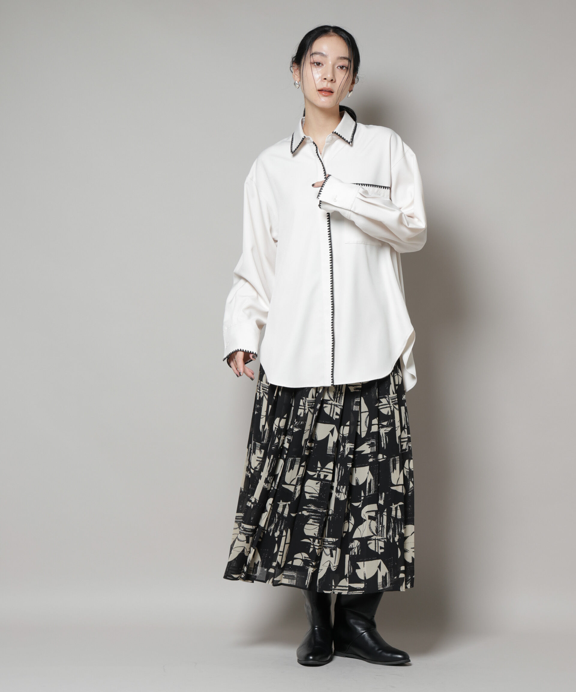 nano･universe「アートプリントジョーゼットプリーツスカート」|スカート|