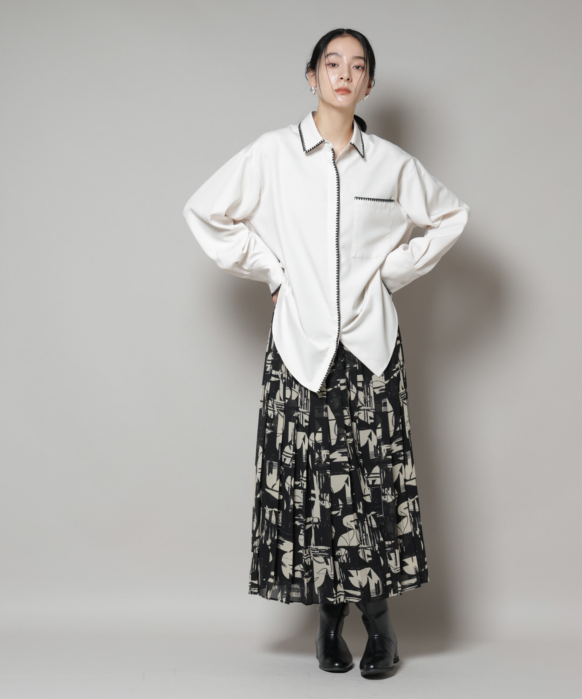 nano･universe「アートプリントジョーゼットプリーツスカート」|スカート|