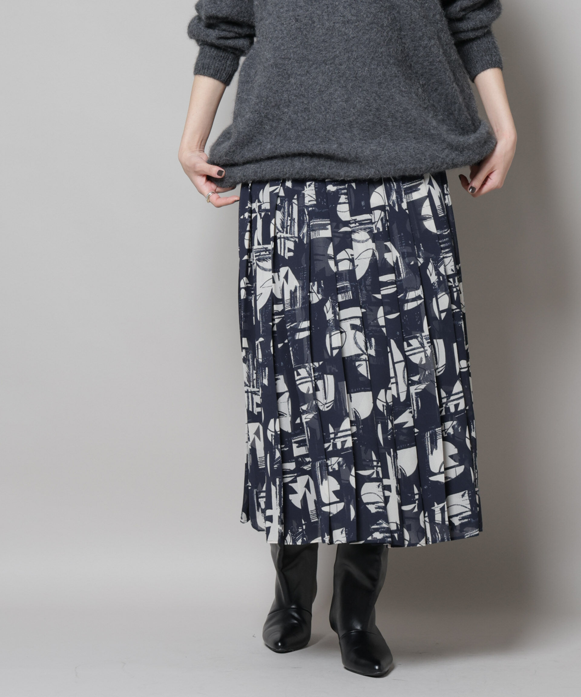 nano･universe「アートプリントジョーゼットプリーツスカート」|スカート|