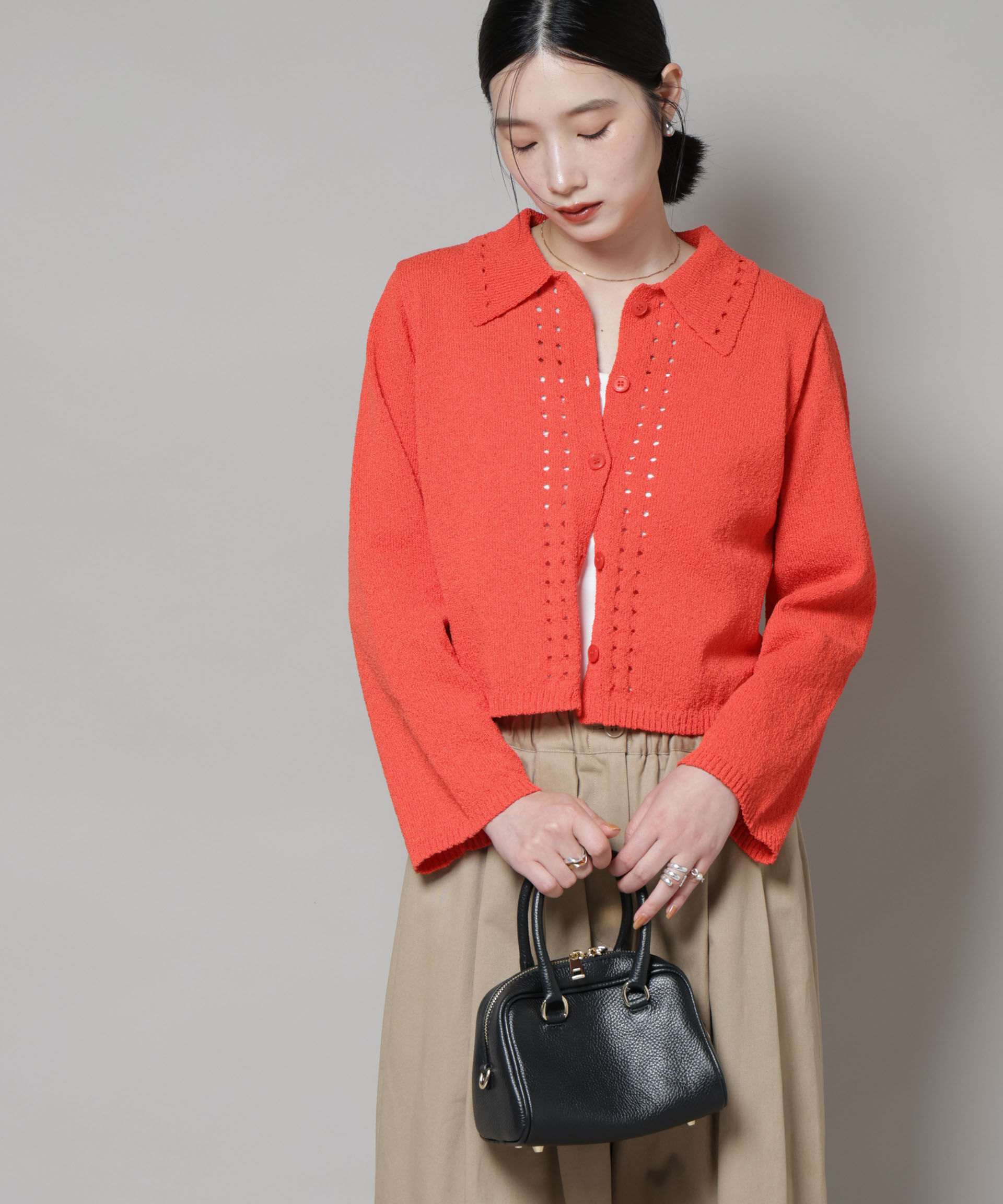 nano･universe「衿付アイレットクロップドニットカーディガン」|ニット・セーター|