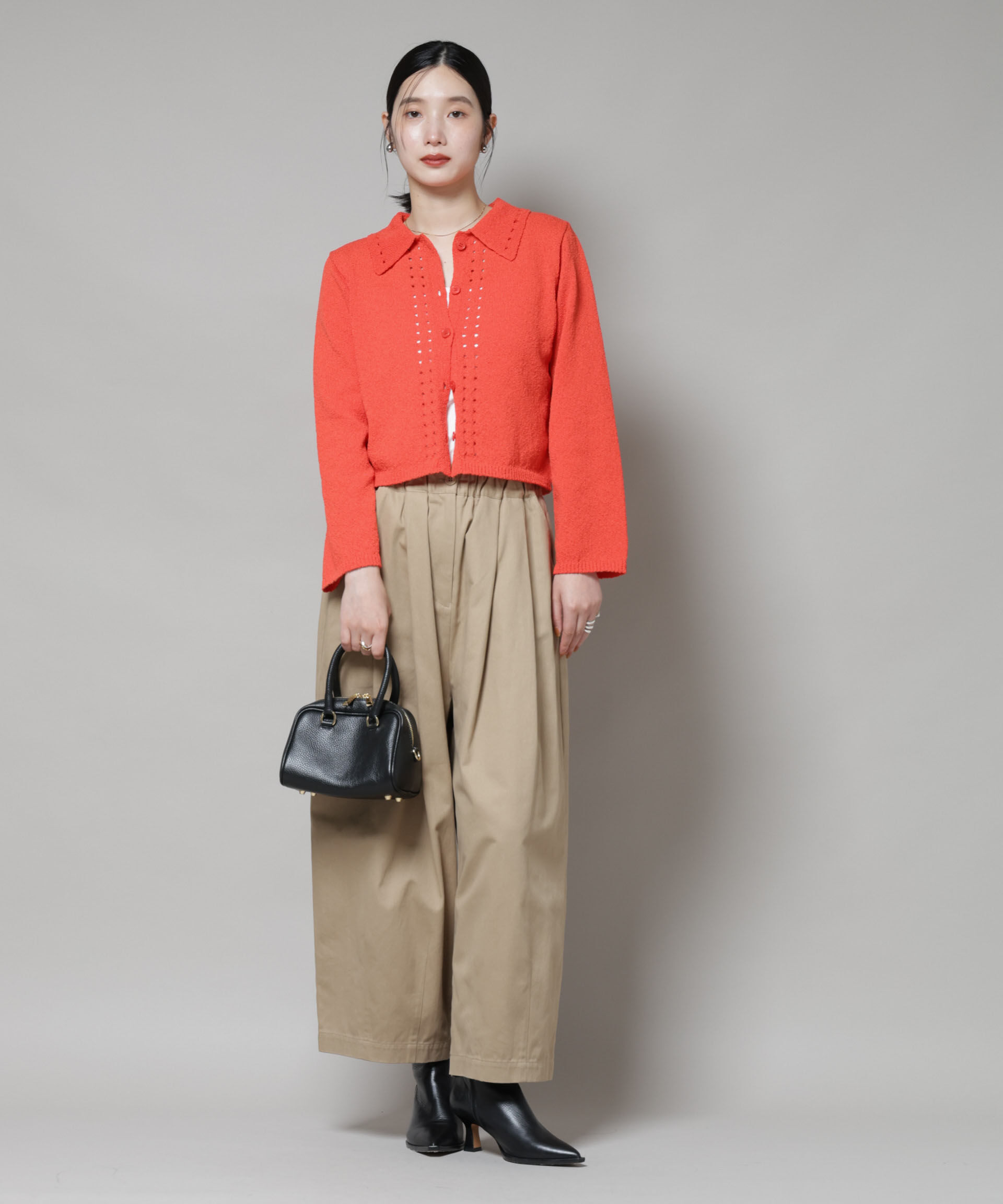 nano･universe「衿付アイレットクロップドニットカーディガン」|ニット・セーター|