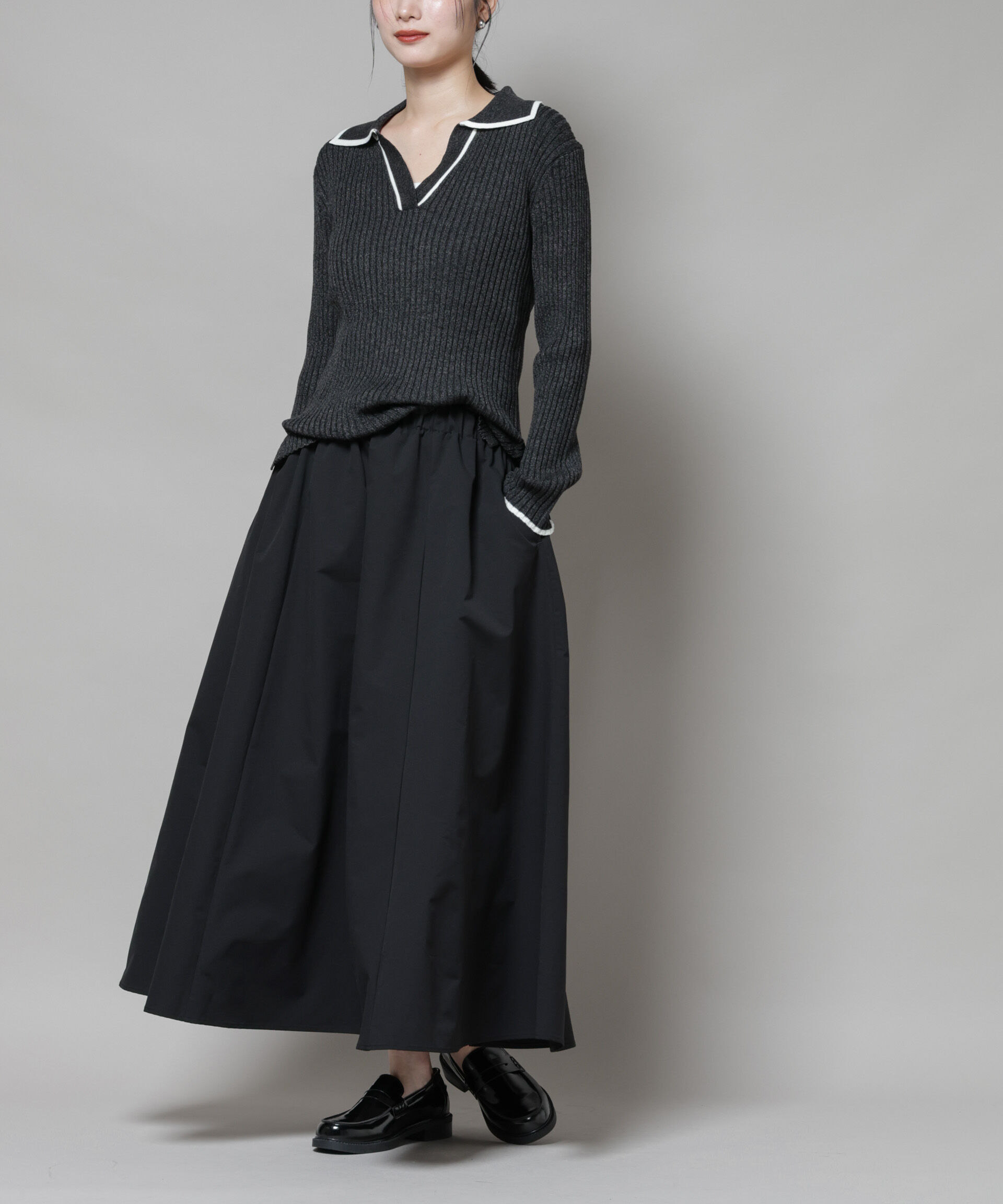nano･universe「ギャザーボリュームスカート」|スカート|ブラック