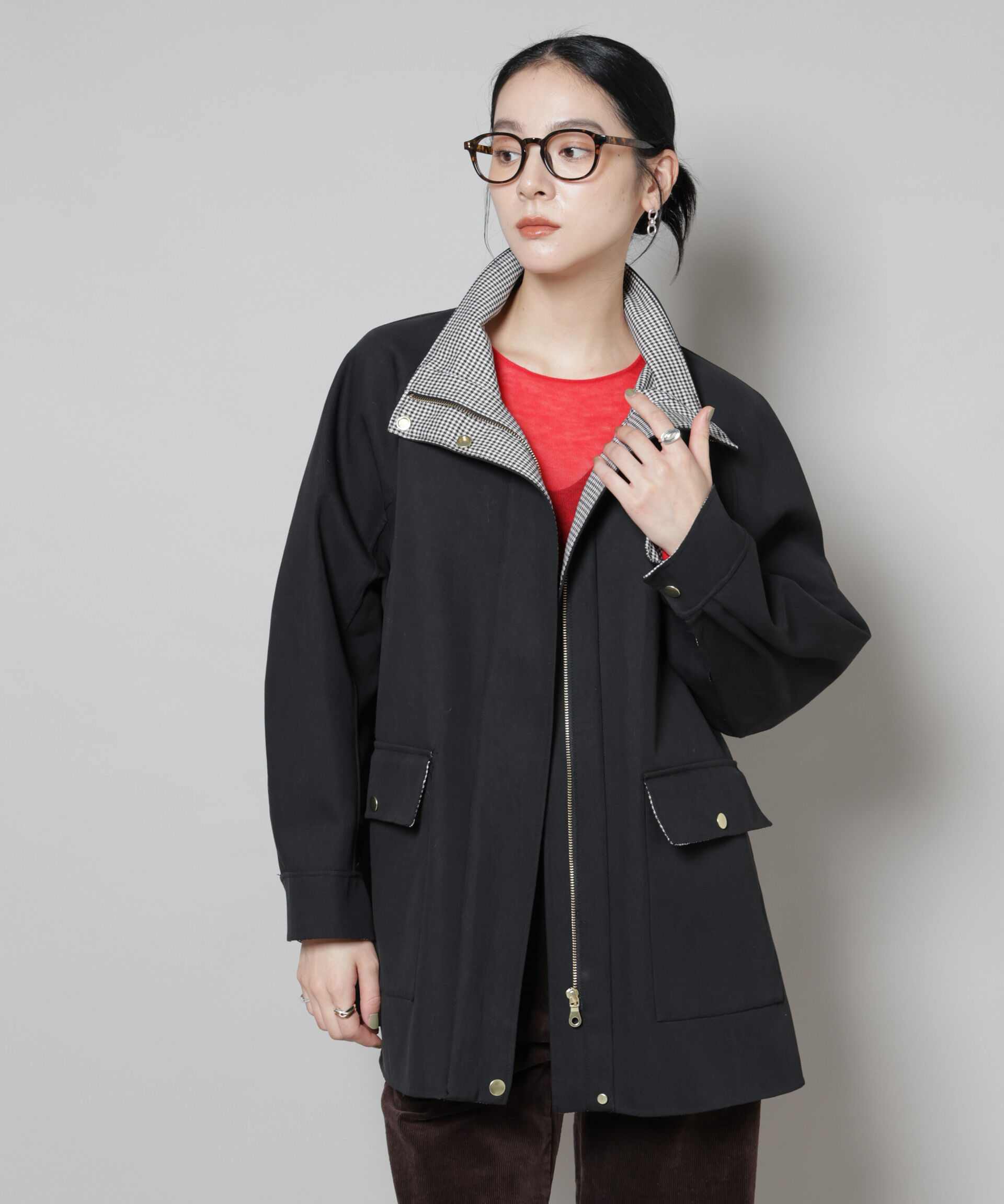 nano･universe「リバーチェックコンビコート」|その他|ブラック