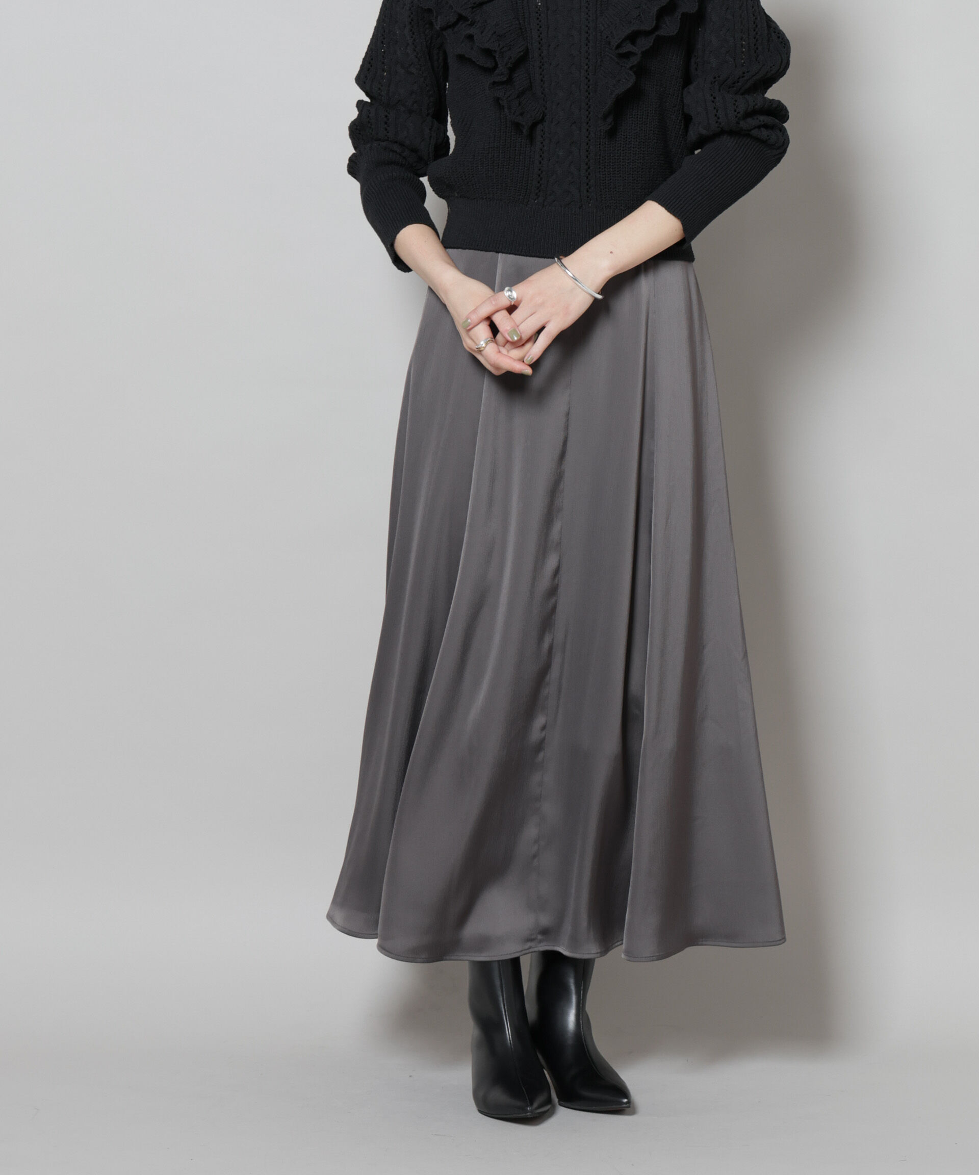 nano･universe「サテンフレアマキシスカート(セットアップ可)」|スカート|