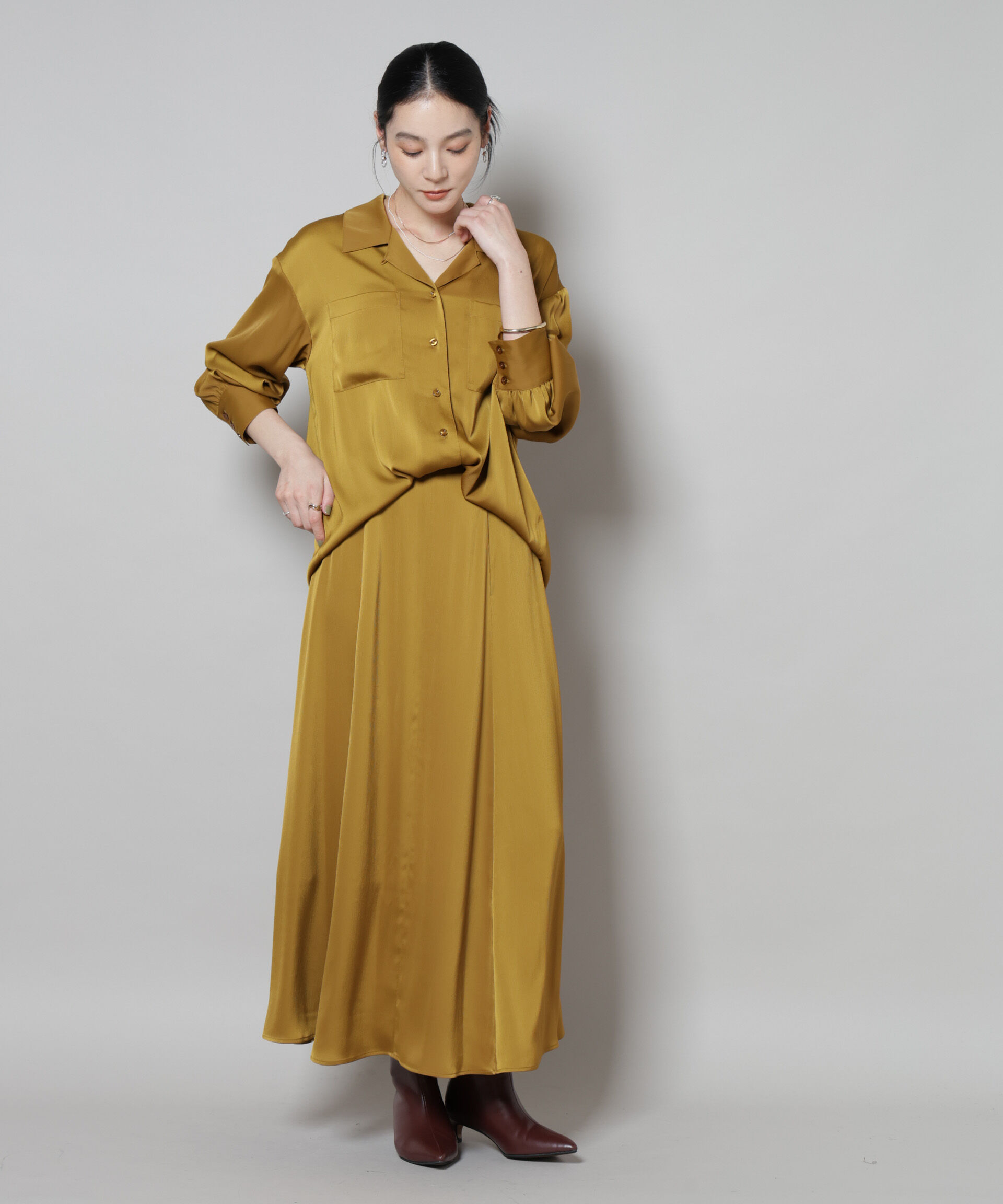 nano･universe「サテンフレアマキシスカート(セットアップ可)」|スカート|