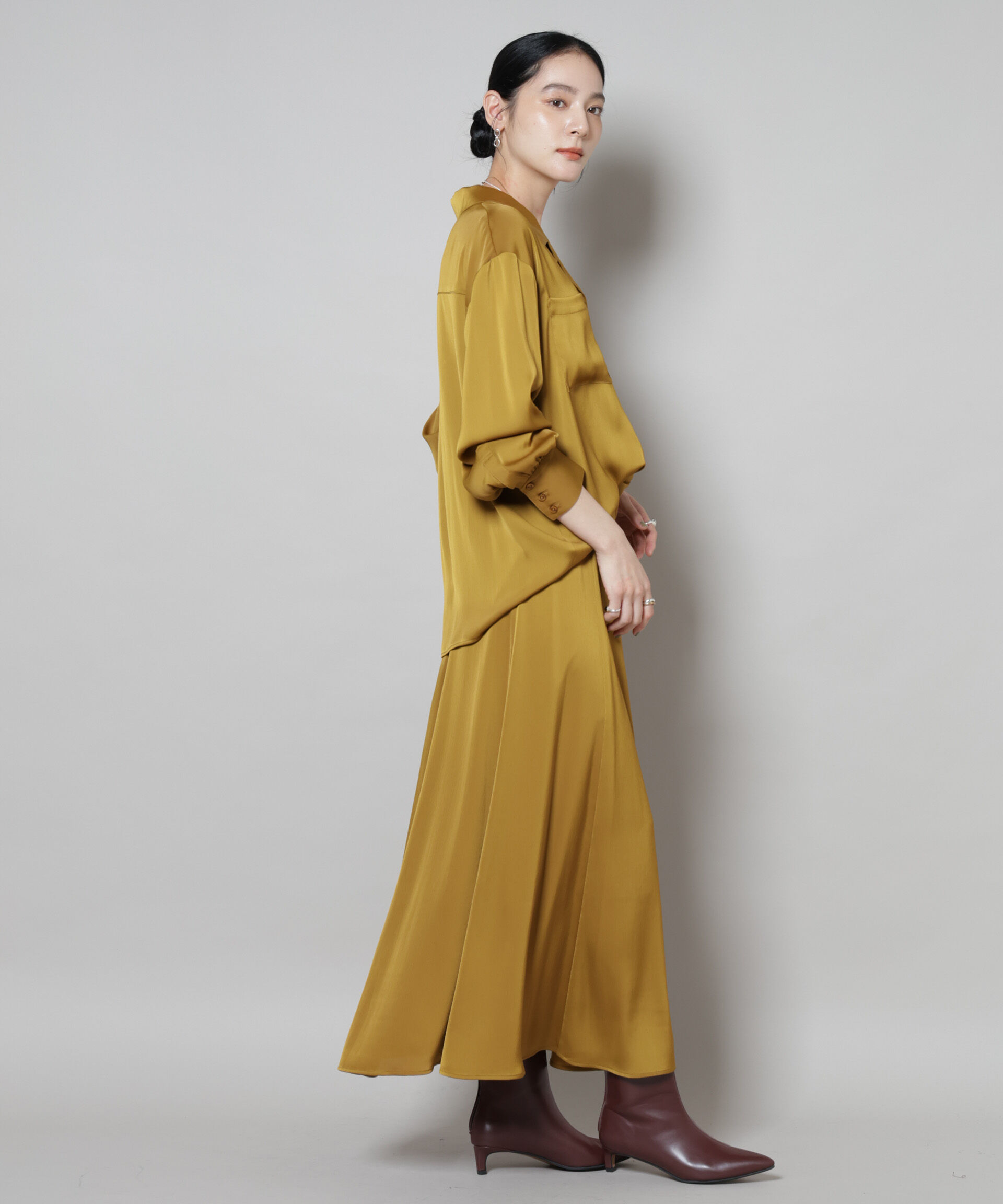 nano･universe「サテンフレアマキシスカート(セットアップ可)」|スカート|