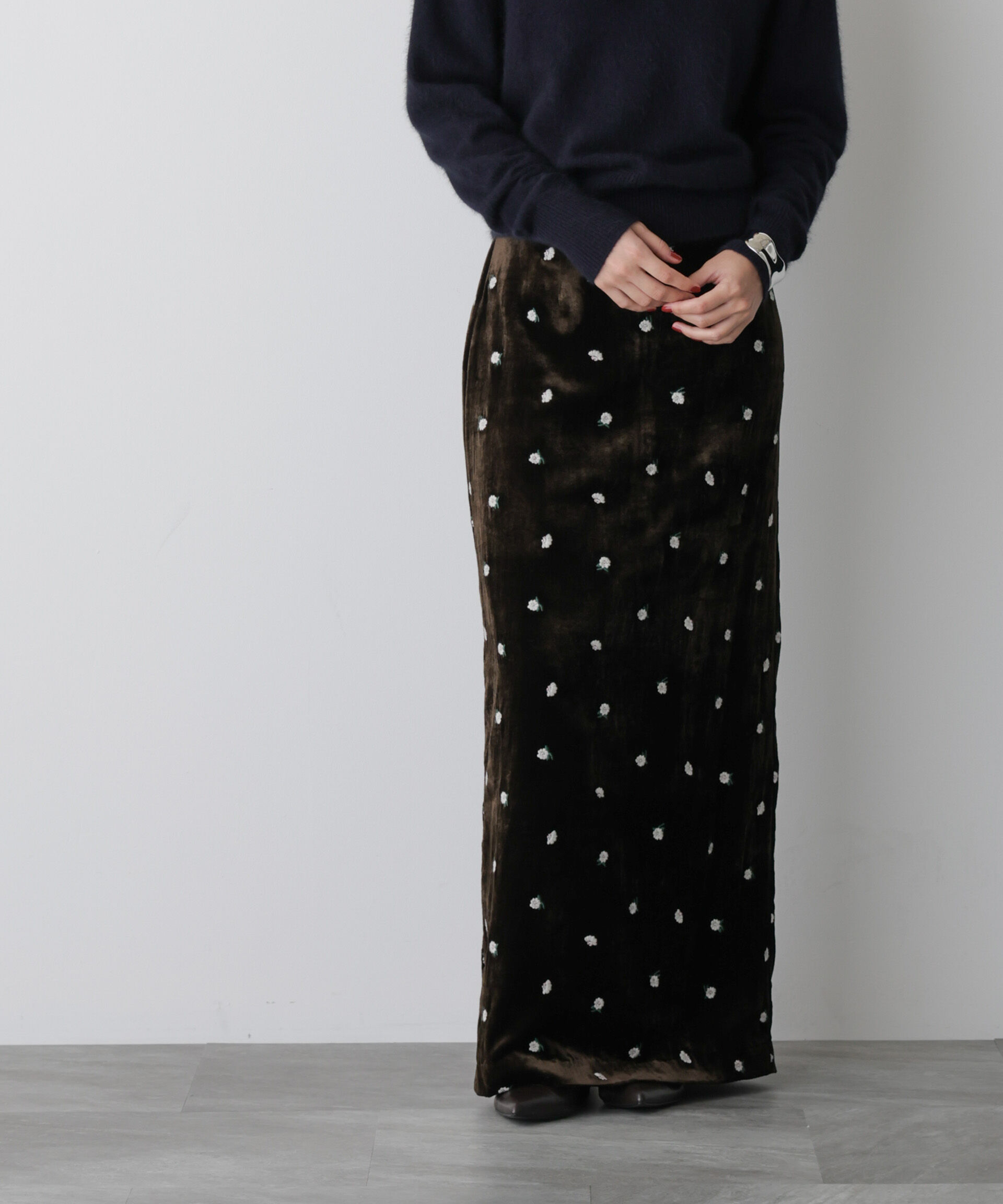  「「STEVELOUR」ベロアブルームロングスカート(セットアップ可)」|スカート|