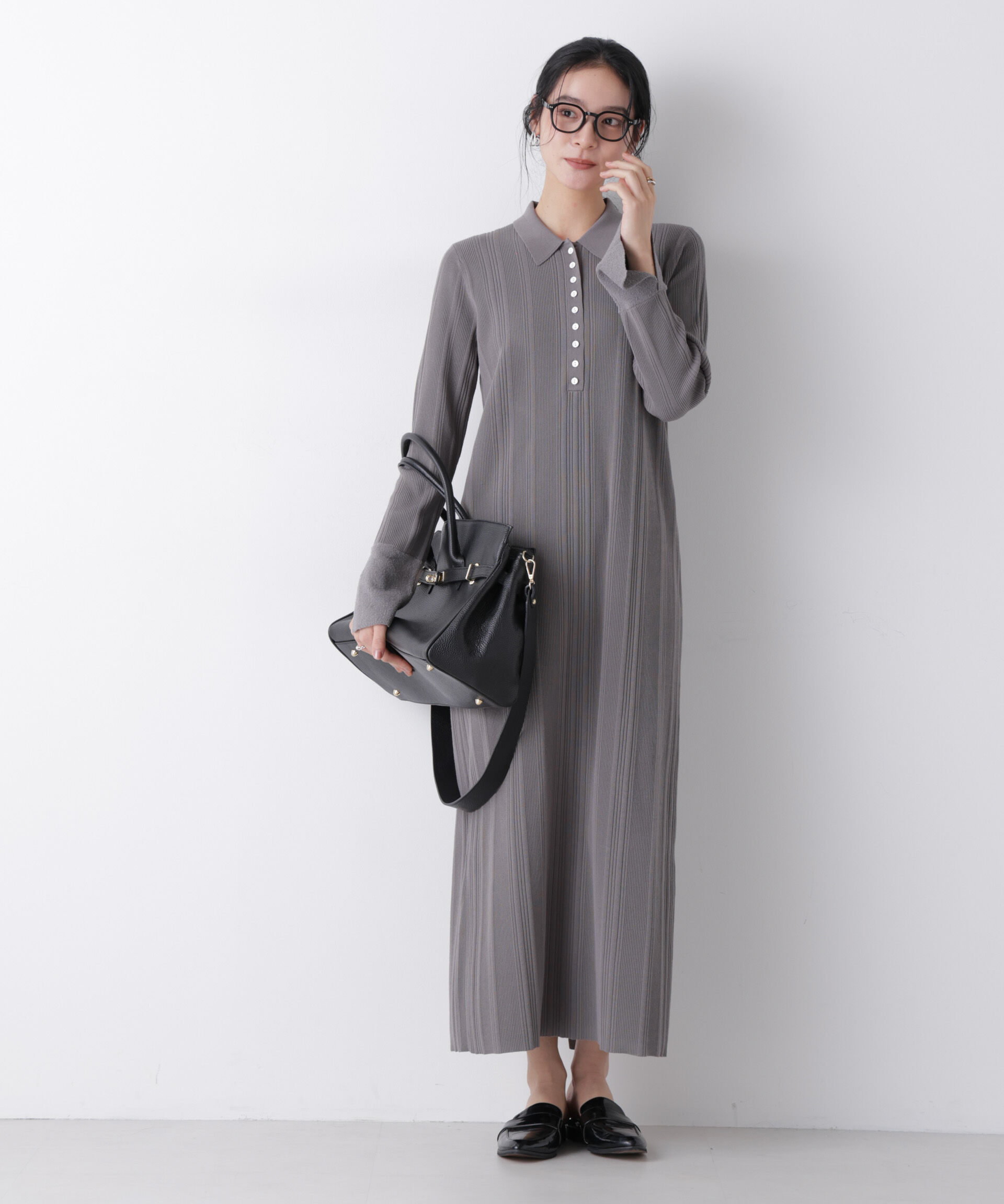 nano･universe「衿付きランダムリブニットワンピース」|ワンピース|