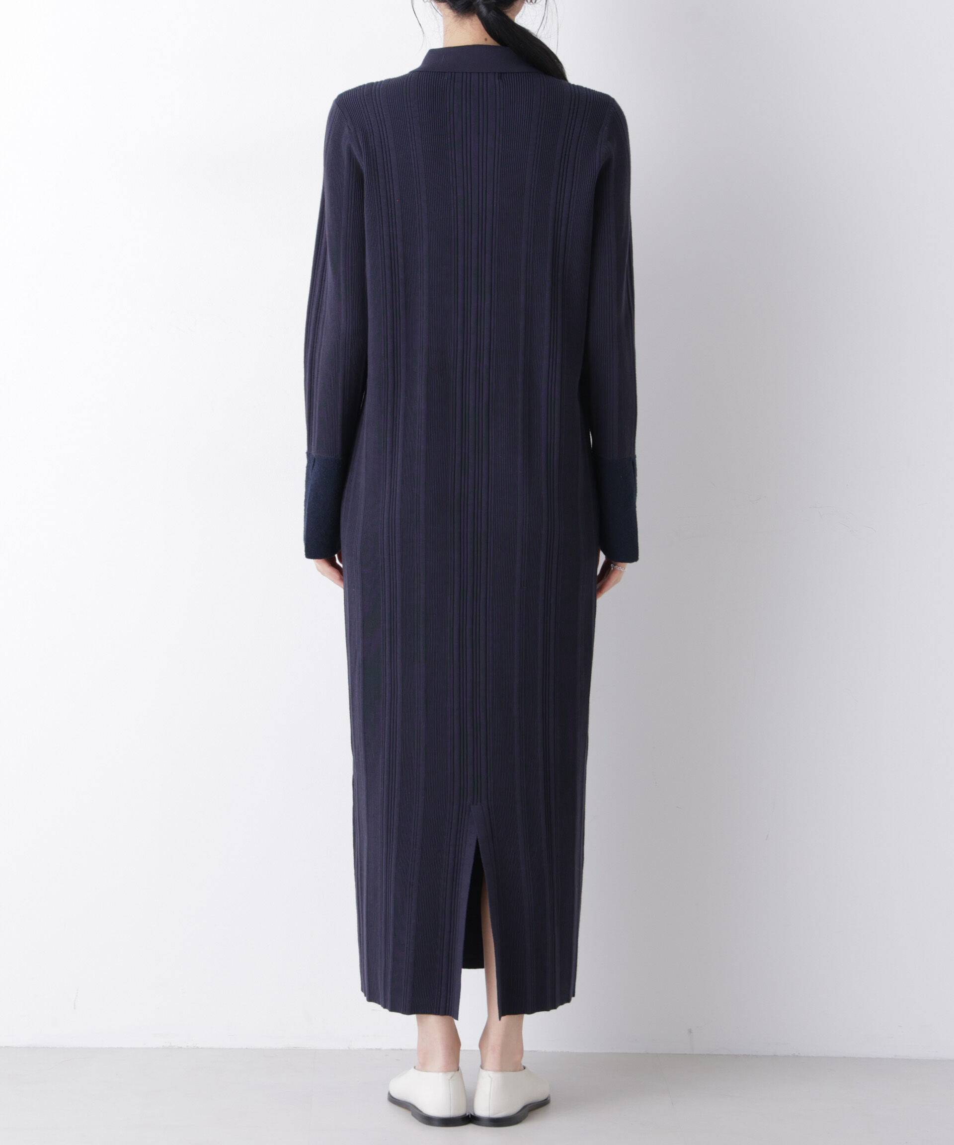 nano･universe「衿付きランダムリブニットワンピース」|ワンピース|