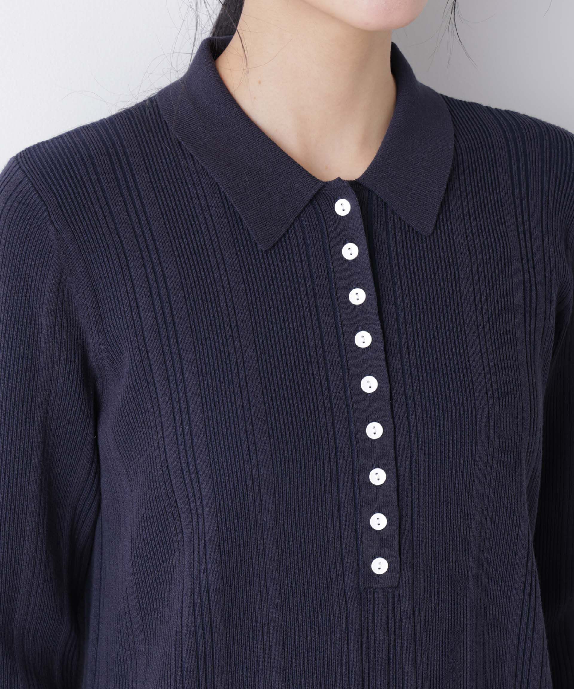 nano･universe「衿付きランダムリブニットワンピース」|ワンピース|