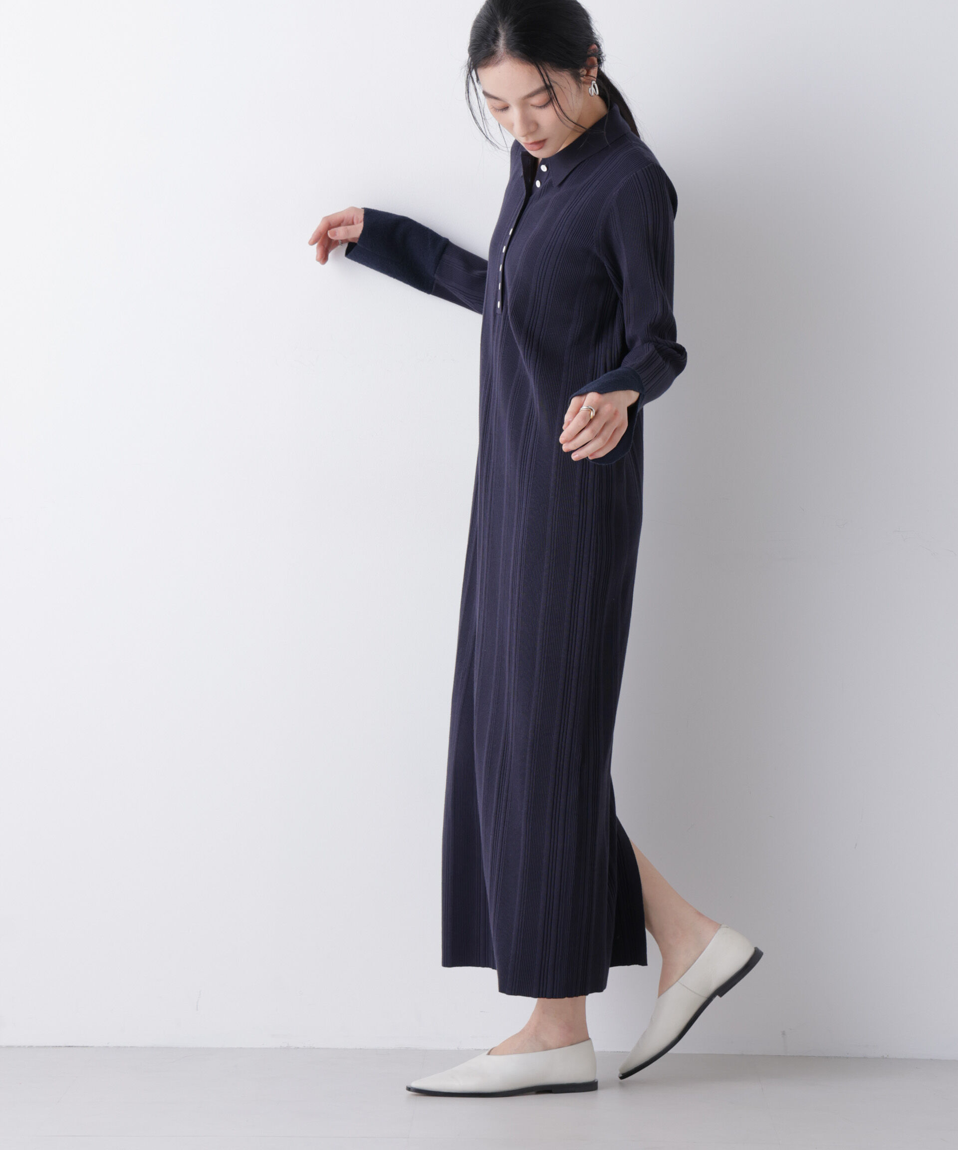 nano･universe「衿付きランダムリブニットワンピース」|ワンピース|