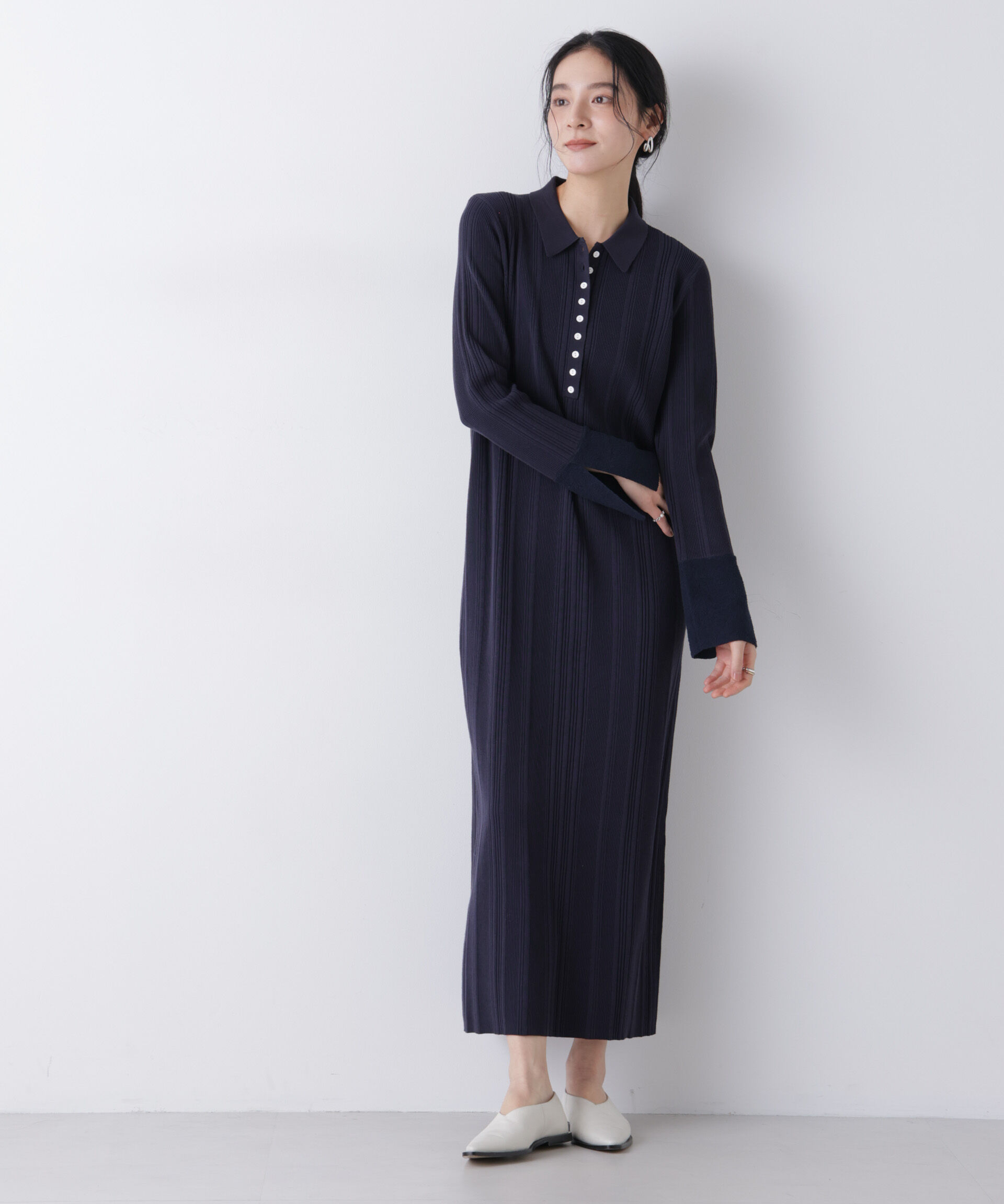 nano･universe「衿付きランダムリブニットワンピース」|ワンピース|