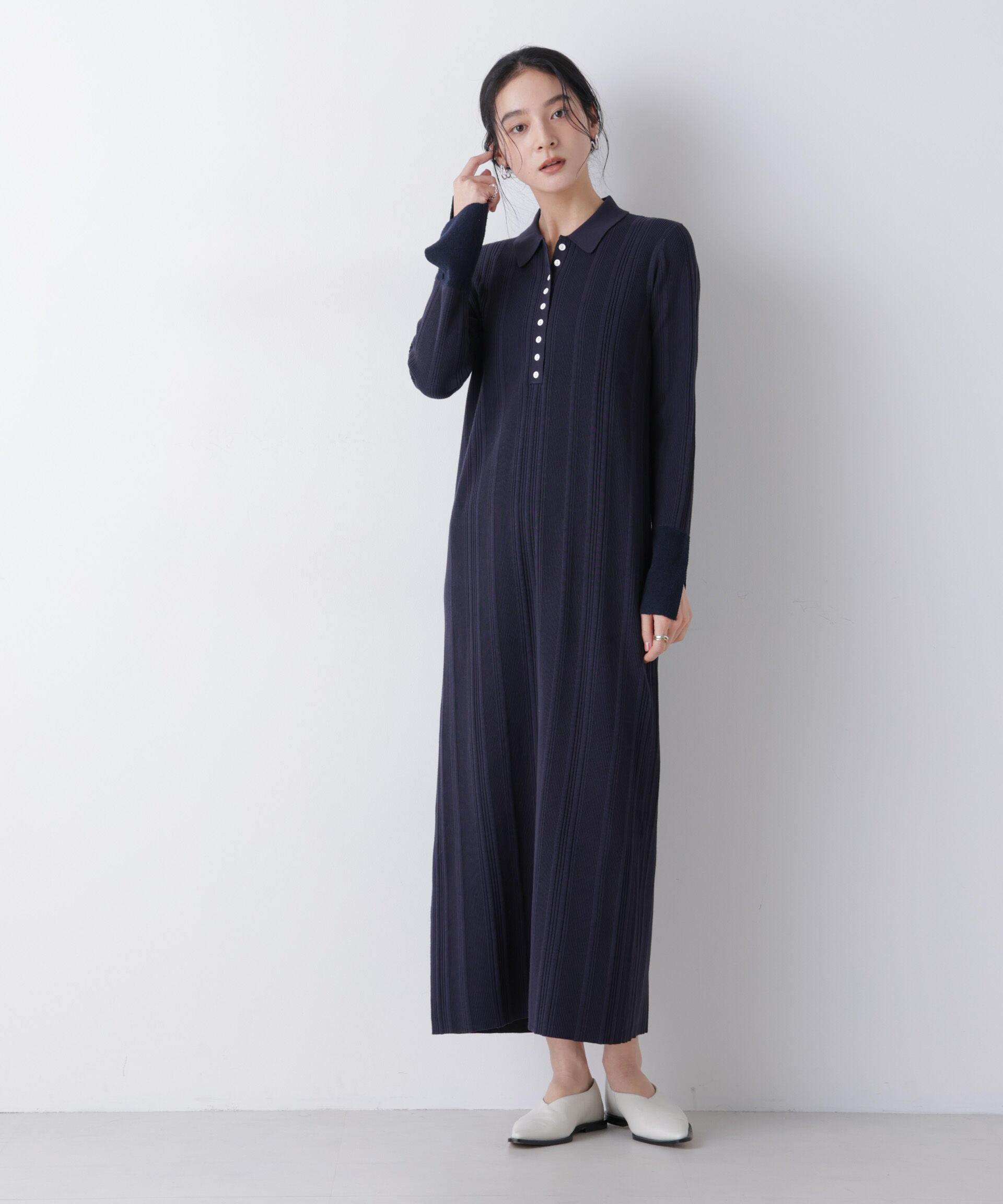 nano･universe「衿付きランダムリブニットワンピース」|ワンピース|