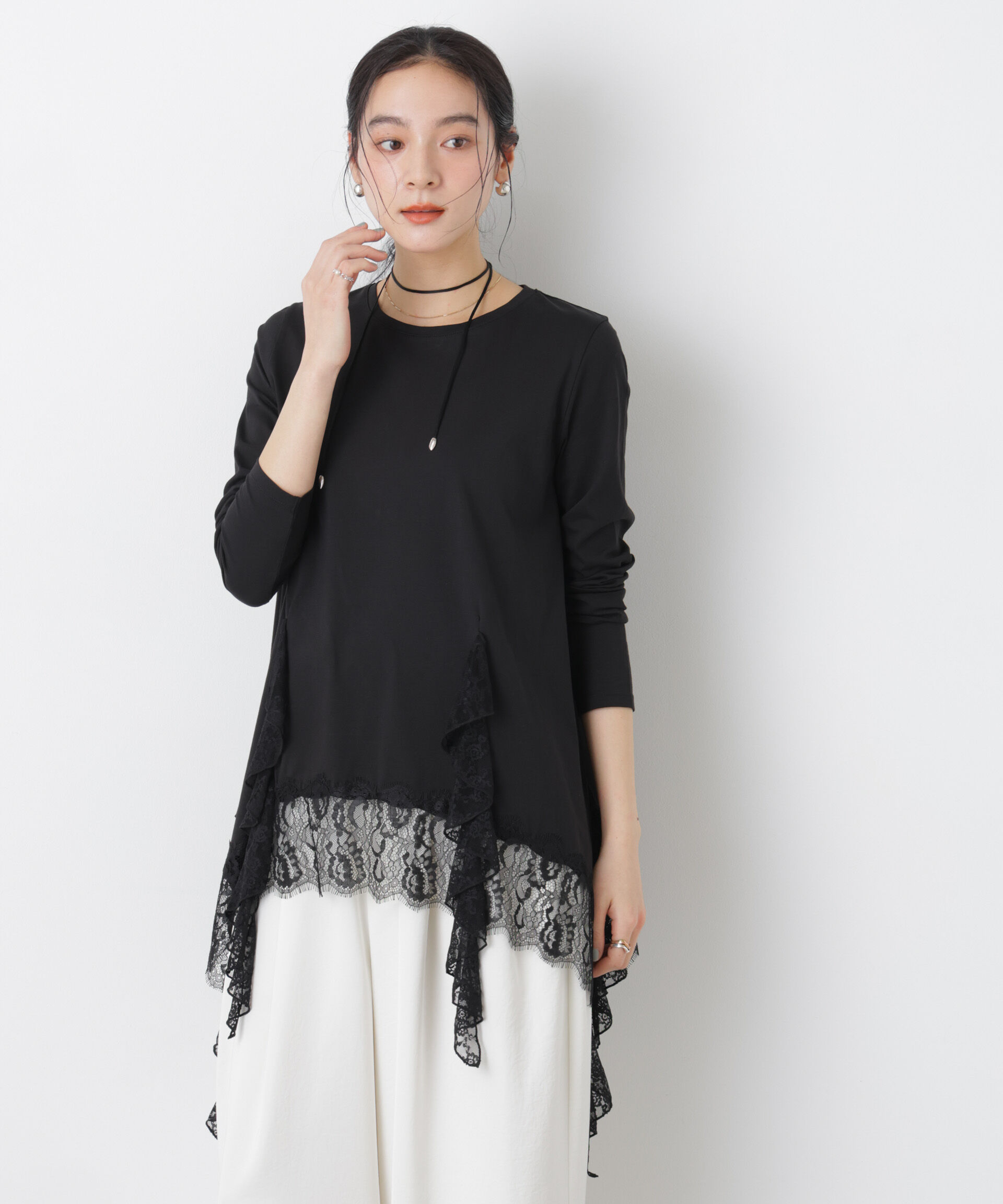 nano･universe「レースラッフルヘムカットトップス」|Tシャツ・カットソー|