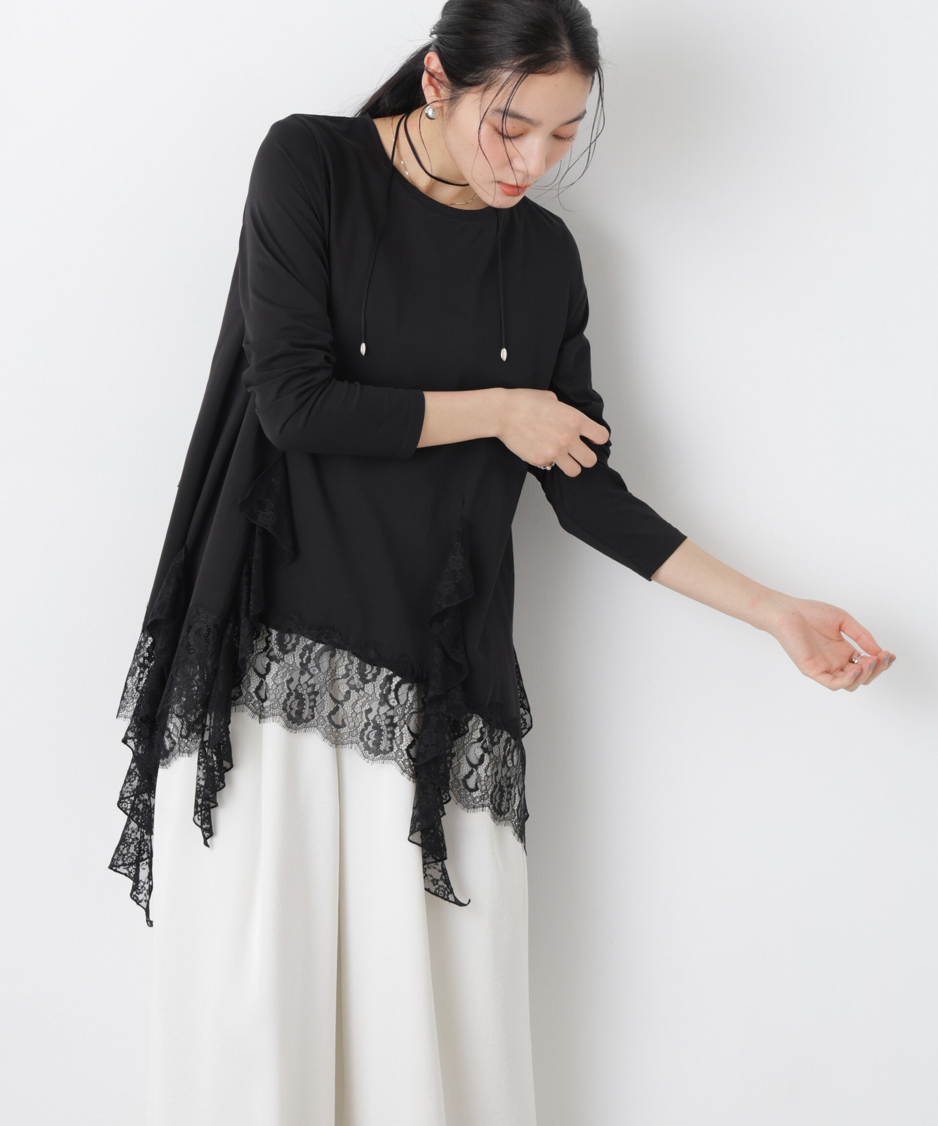 nano･universe「レースラッフルヘムカットトップス」|Tシャツ・カットソー|