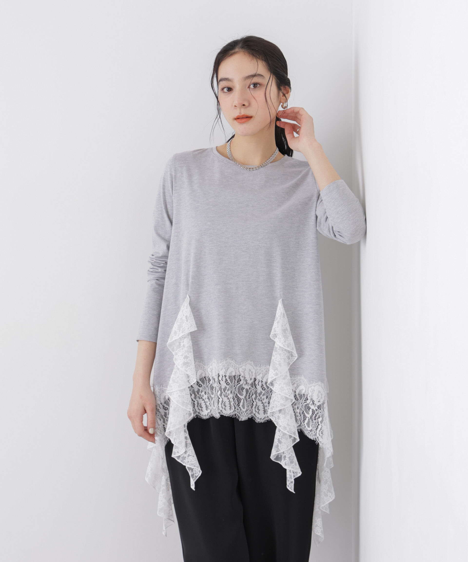 nano･universe「レースラッフルヘムカットトップス」|Tシャツ・カットソー|