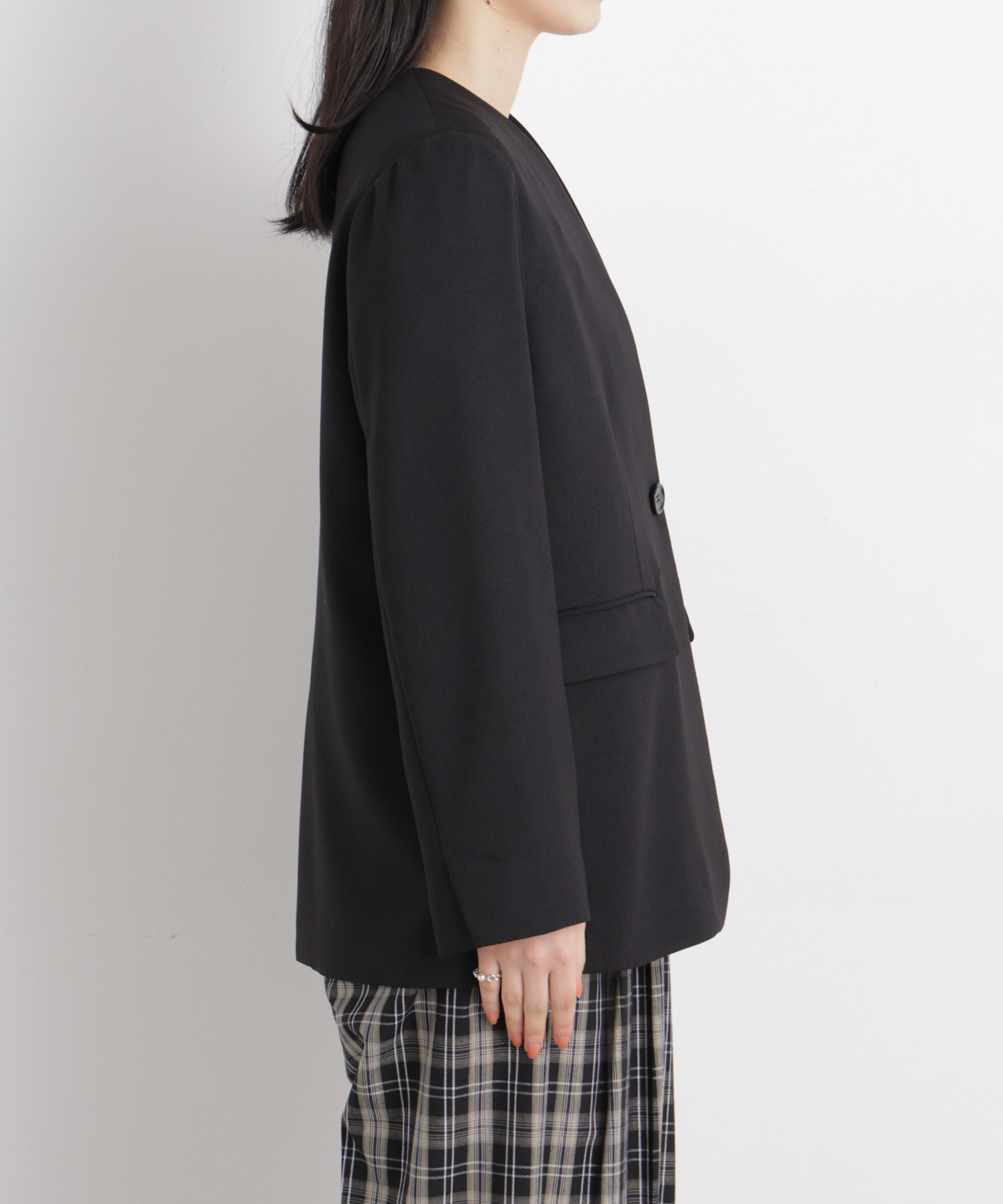 nano･universe「リネンライクツイルラペルレスジャケット」|テーラードジャケット|