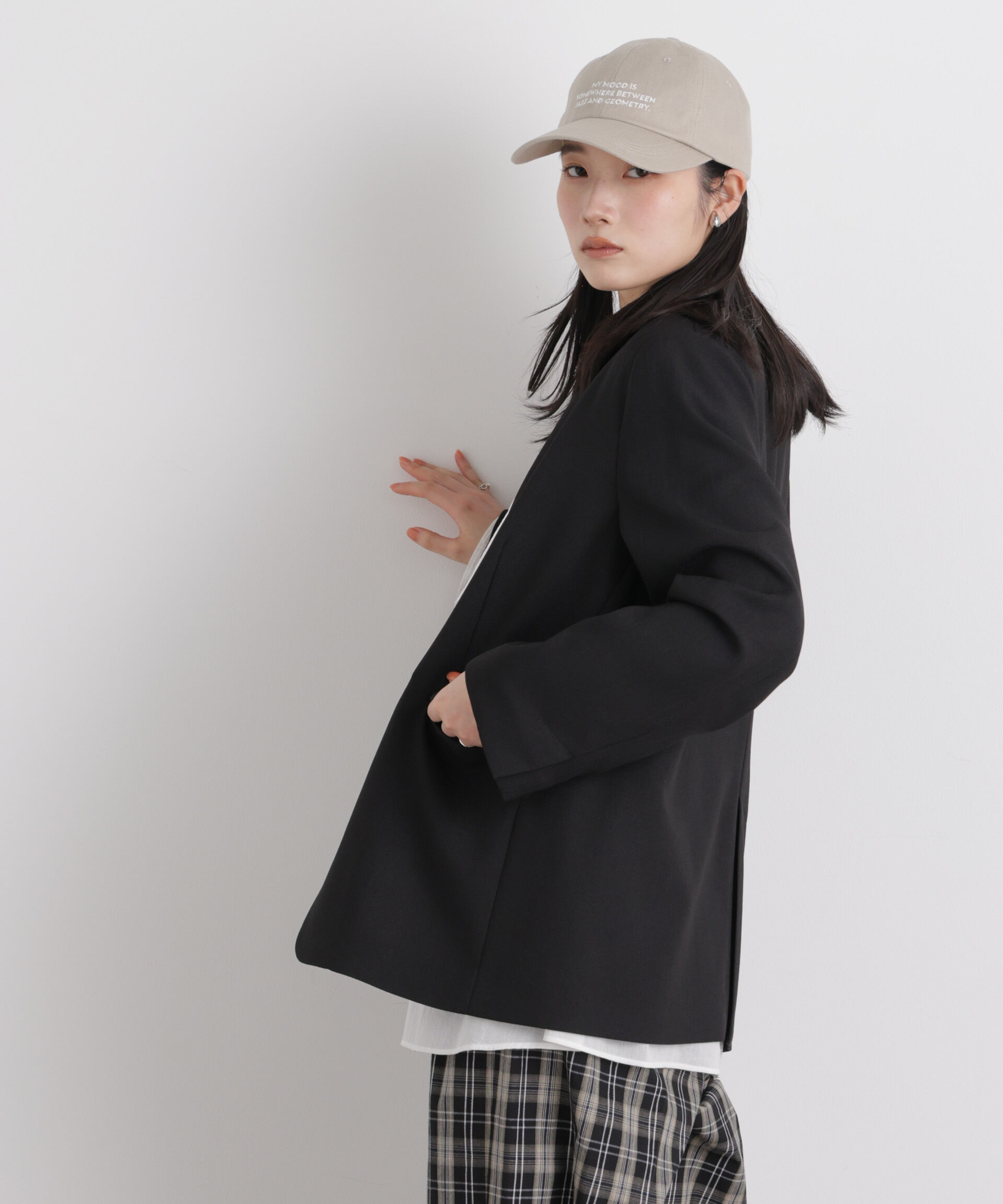 nano･universe「リネンライクツイルラペルレスジャケット」|テーラードジャケット|