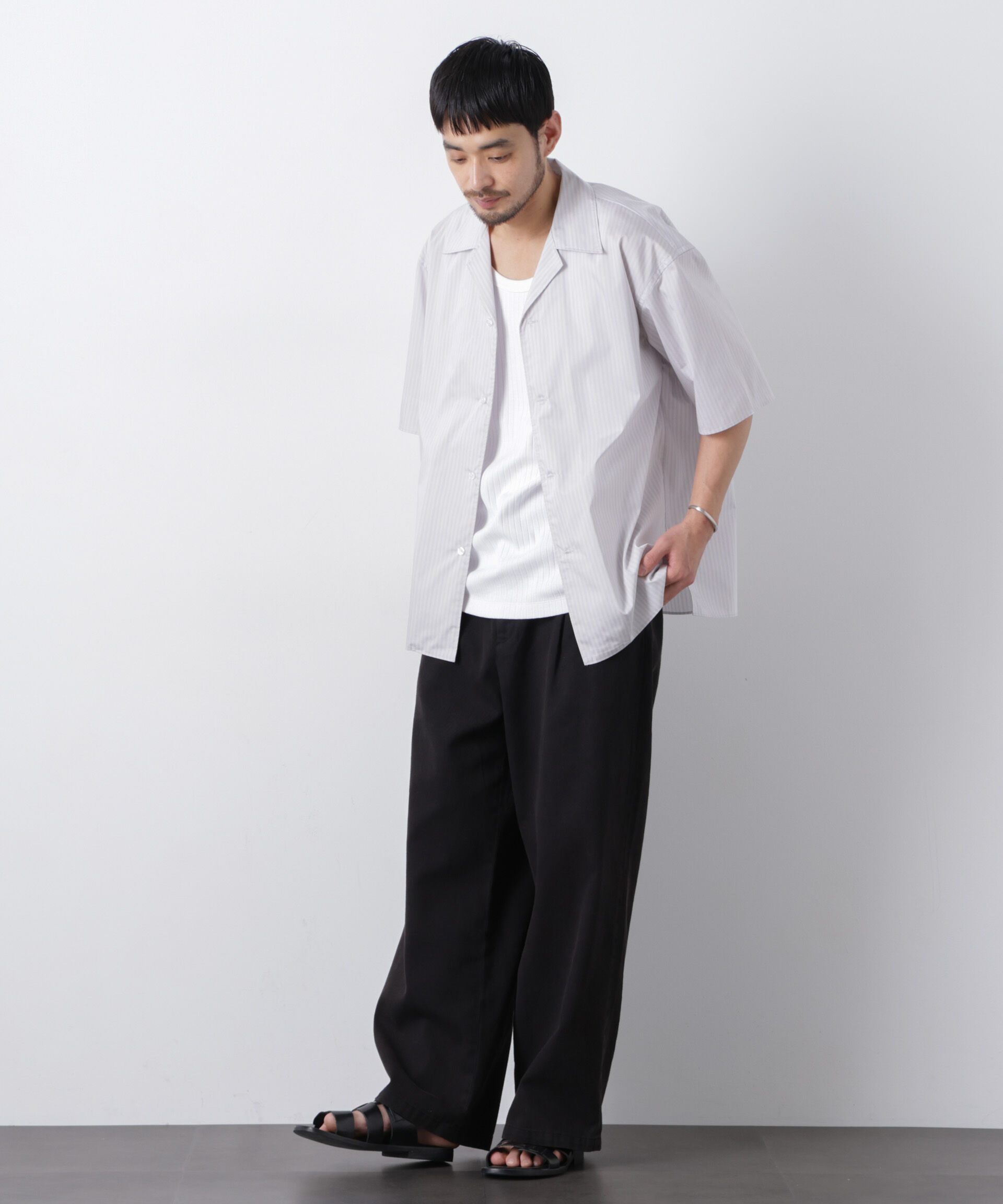 nano･universe「「OtoNANO」オープンカラーストライプ半袖シャツ」|シャツ・ブラウス|