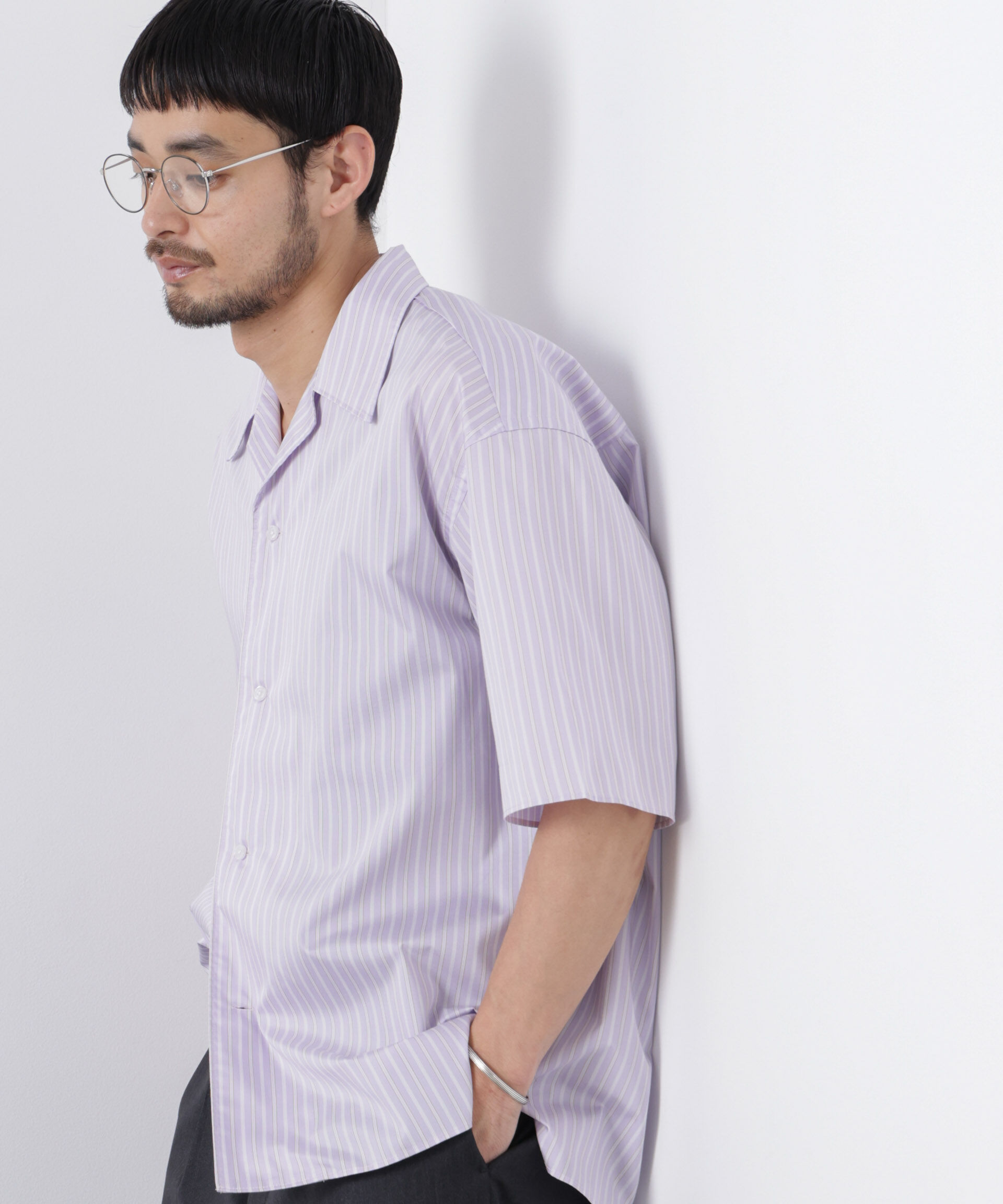 nano･universe「「OtoNANO」オープンカラーストライプ半袖シャツ」|シャツ・ブラウス|