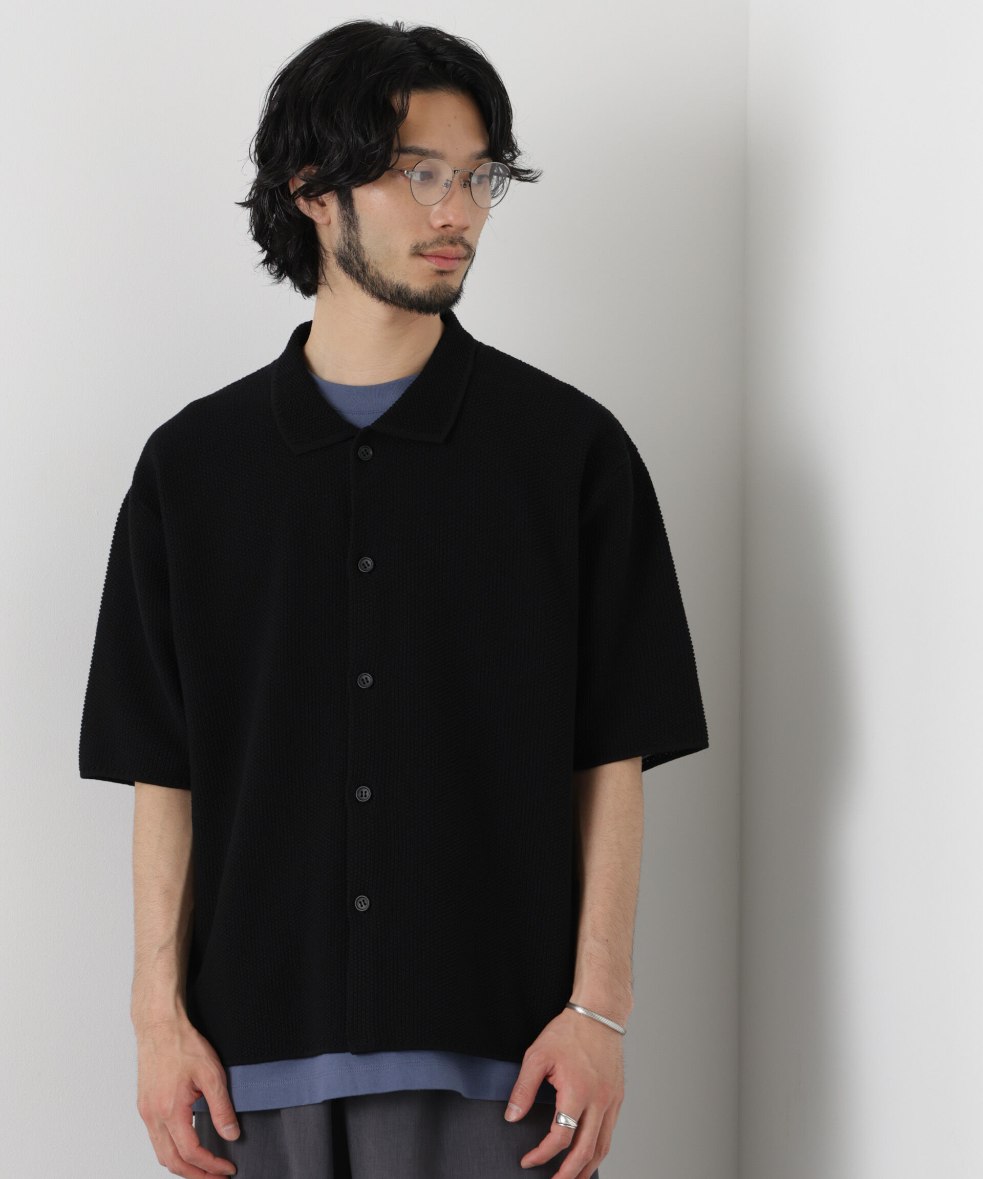 nano･universe「コットンシードステッチニットシャツ」|ニット・セーター|