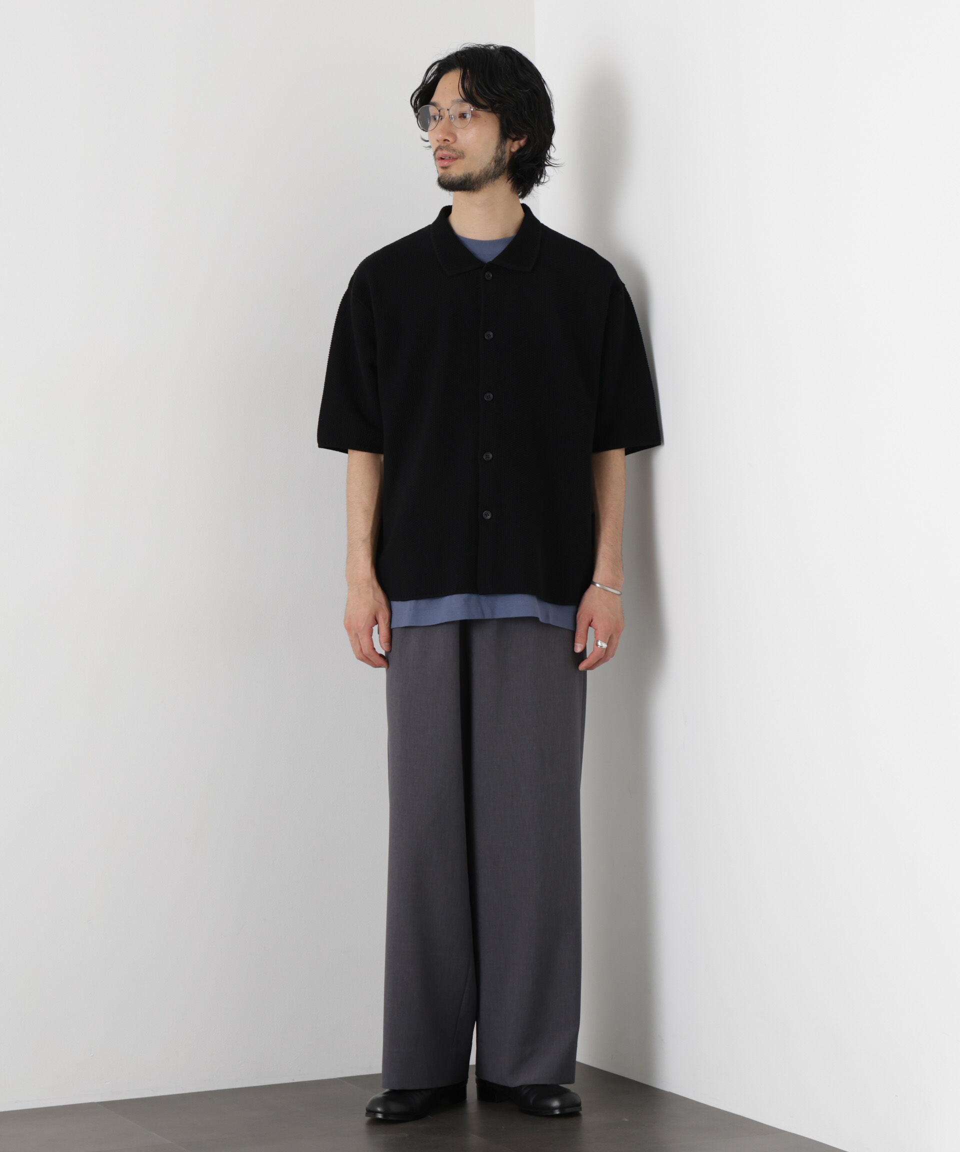 nano･universe「コットンシードステッチニットシャツ」|ニット・セーター|