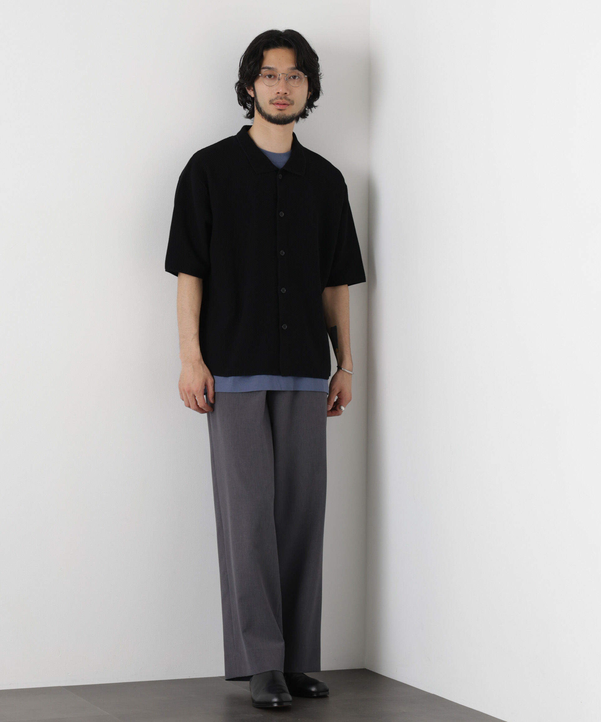 nano･universe「コットンシードステッチニットシャツ」|ニット・セーター|