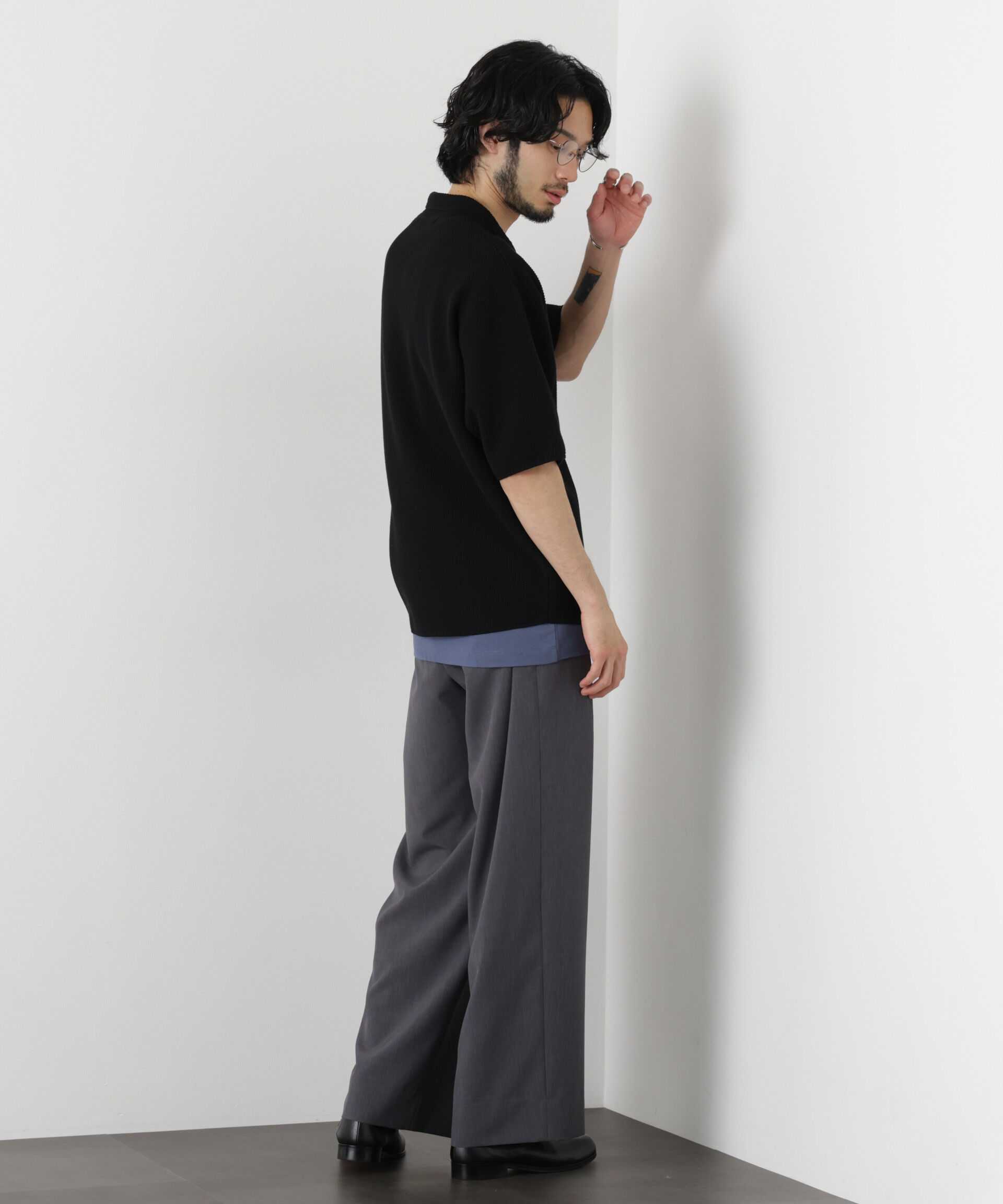 nano･universe「コットンシードステッチニットシャツ」|ニット・セーター|