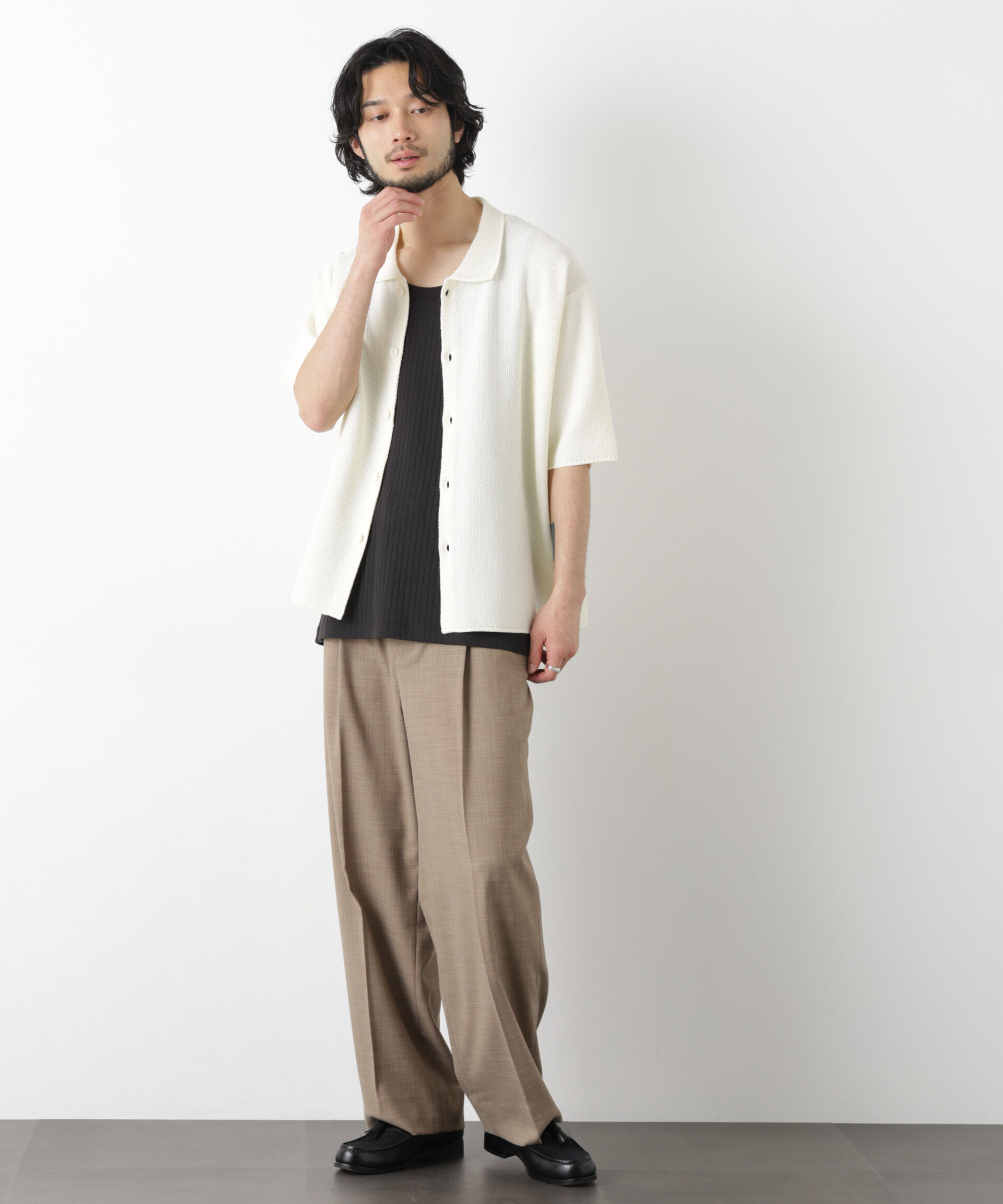 nano･universe「コットンシードステッチニットシャツ」|ニット・セーター|