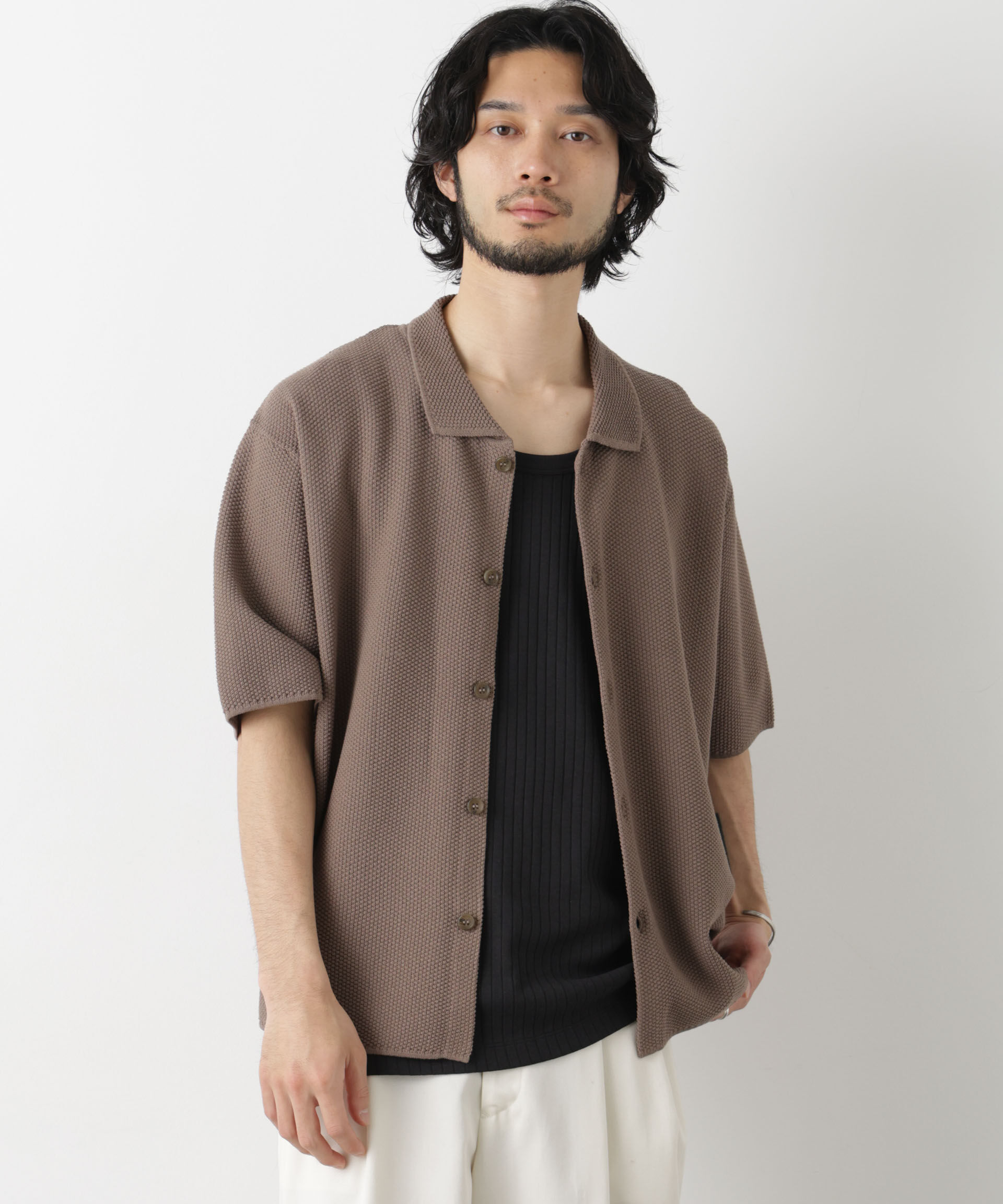 nano･universe「コットンシードステッチニットシャツ」|ニット・セーター|