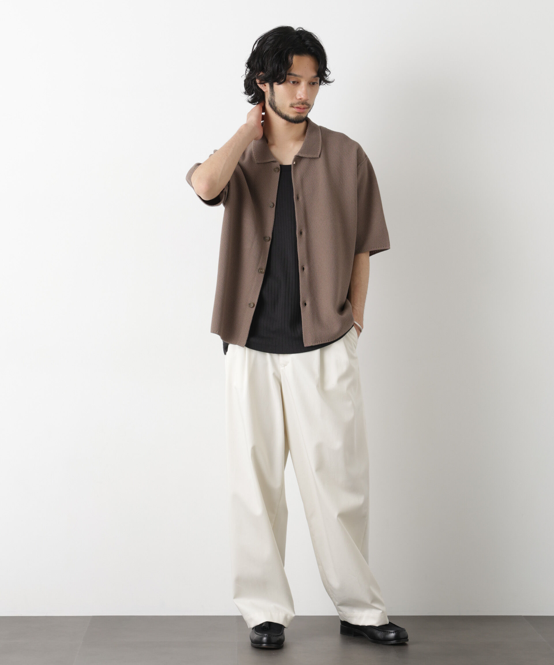 nano･universe「コットンシードステッチニットシャツ」|ニット・セーター|