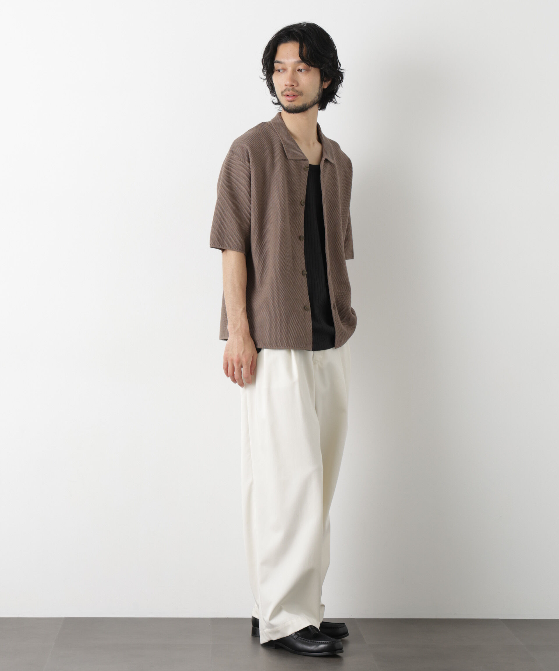 nano･universe「コットンシードステッチニットシャツ」|ニット・セーター|