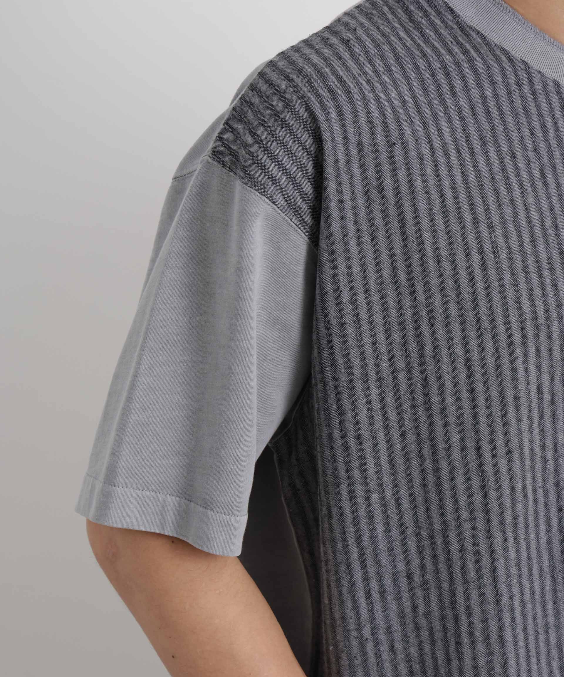 nano･universe「オーバーダイジャガードストライプヘンリーTシャツ 半袖」|Tシャツ・カットソー|