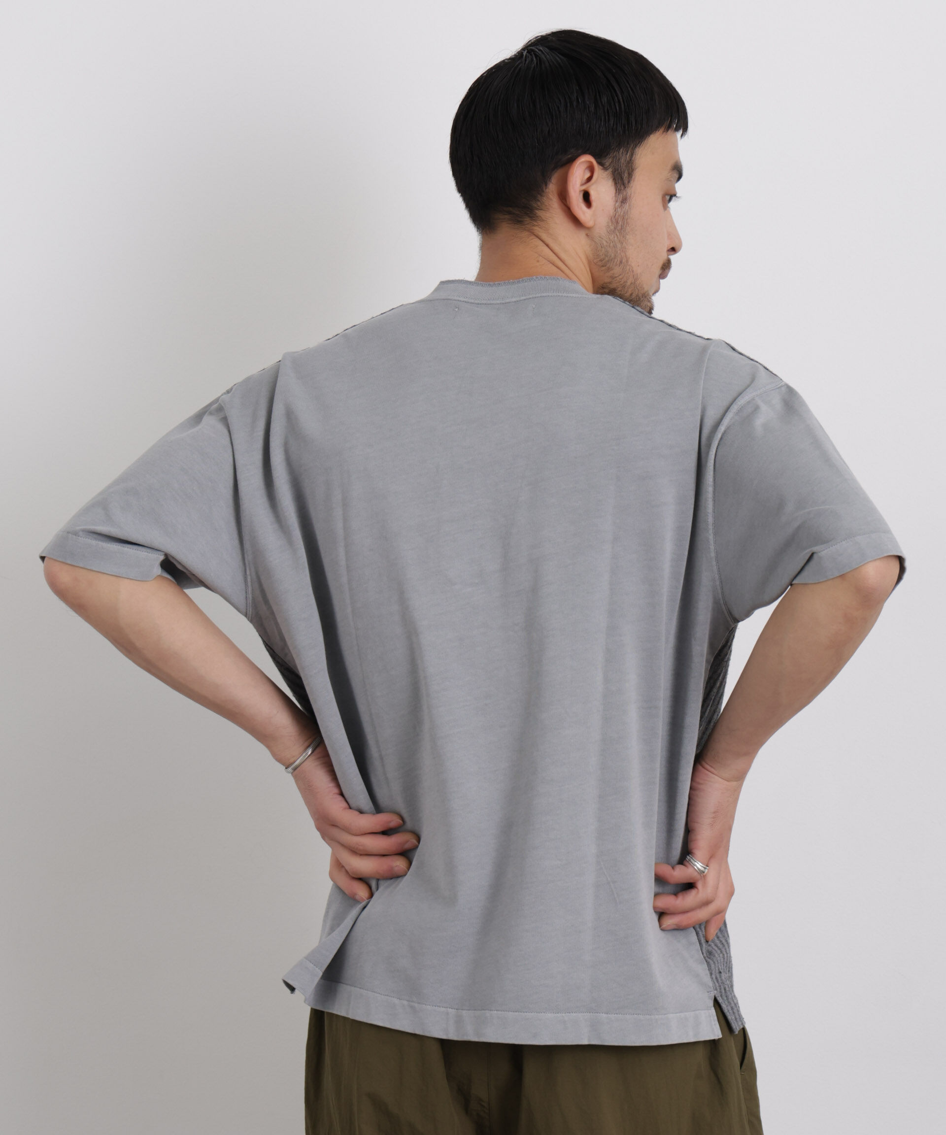 nano･universe「オーバーダイジャガードストライプヘンリーTシャツ 半袖」|Tシャツ・カットソー|