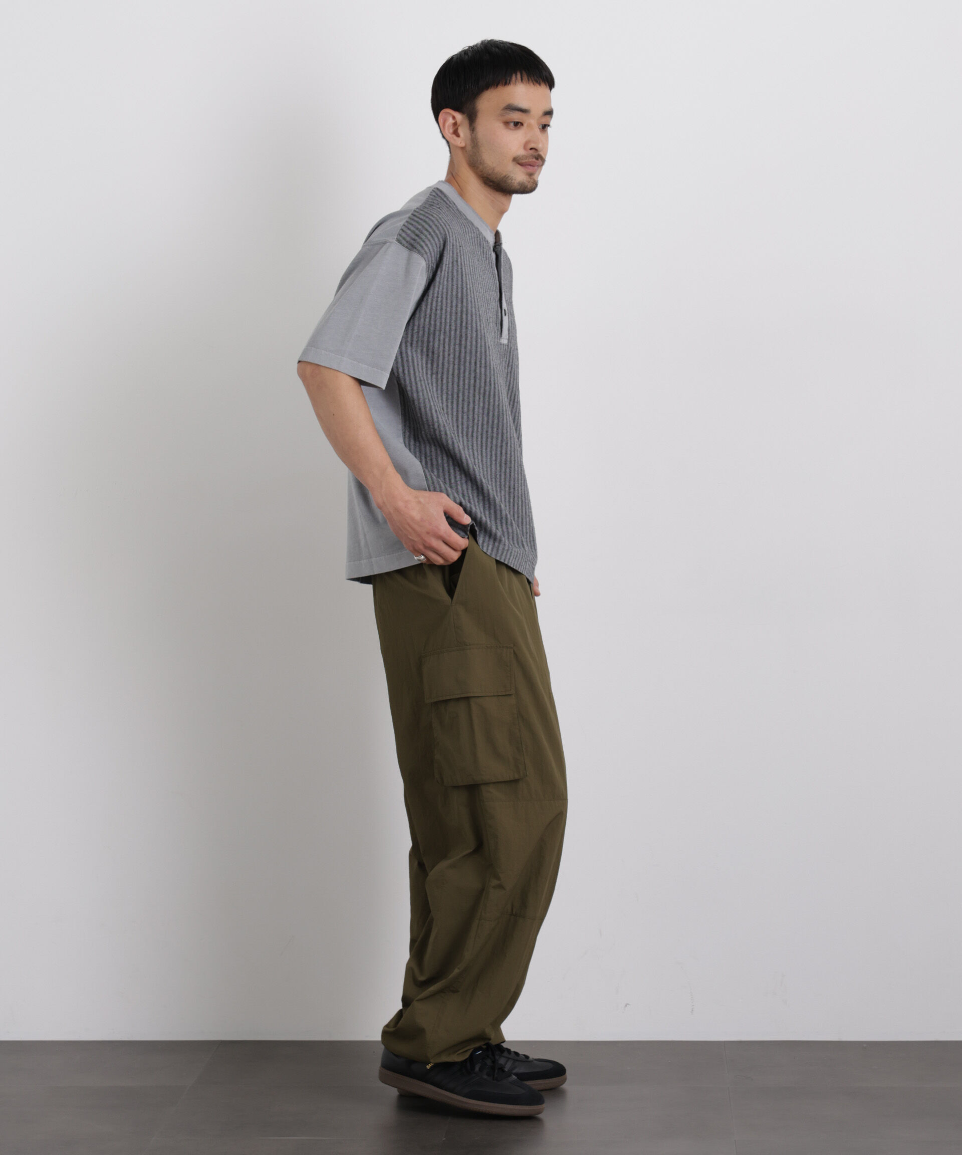 nano･universe「オーバーダイジャガードストライプヘンリーTシャツ 半袖」|Tシャツ・カットソー|