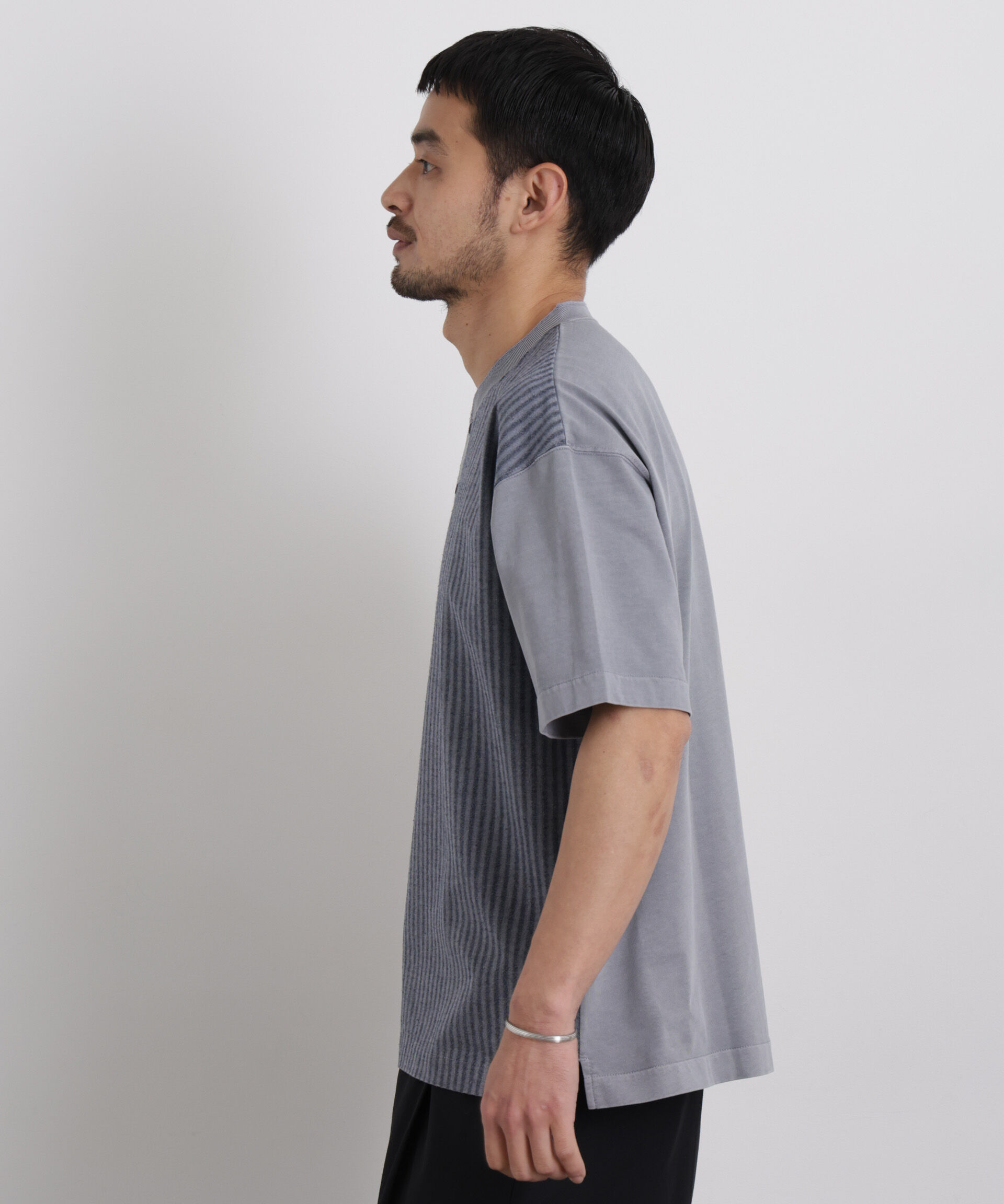 nano･universe「オーバーダイジャガードストライプヘンリーTシャツ 半袖」|Tシャツ・カットソー|