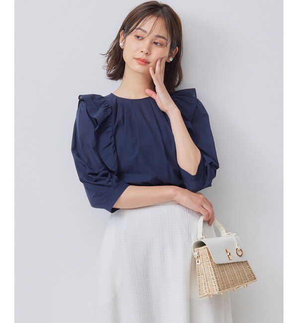 組曲「【WEB限定】ナチュラルローン ペプラムブラウス」|シャツ・ブラウス|ネイビー系