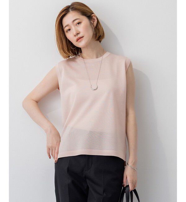 23区「【CanCam10月号掲載/新色追加】シャイニーシアー ノースリーブ ニット」|ニット・セーター|ピンク系