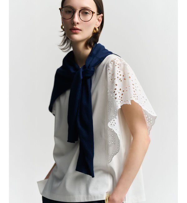 23区「カットワークエンブロイダリー デザインスリーブ トップス」|Tシャツ・カットソー|