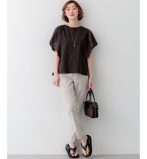 23区「カットワークエンブロイダリー デザインスリーブ トップス」|Tシャツ・カットソー|