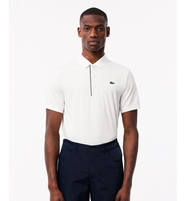 LACOSTE「UPF30 UVカット ワントーン配色パイピング ウルトラドライゴルフ半袖ポロシャツ」|ポロシャツ|