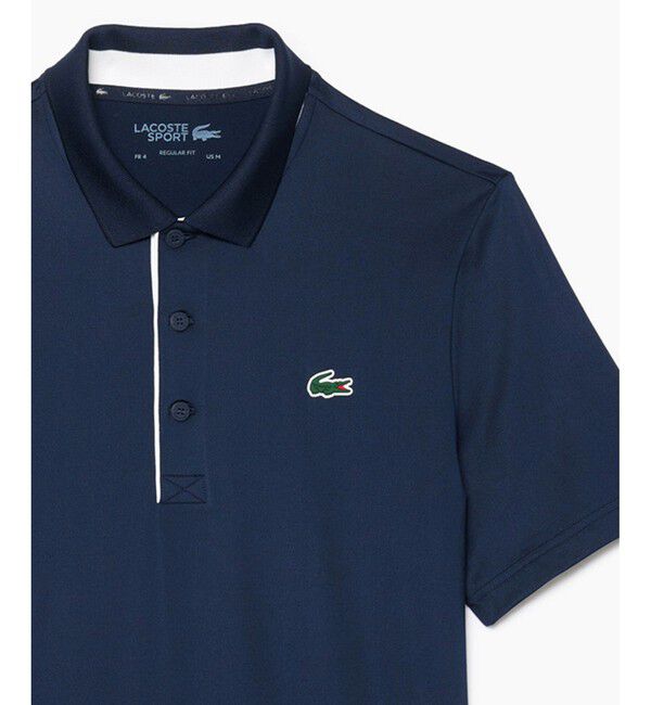 LACOSTE「UPF30 UVカット ワントーン配色パイピング ウルトラドライゴルフ半袖ポロシャツ」|ポロシャツ|ネイビー