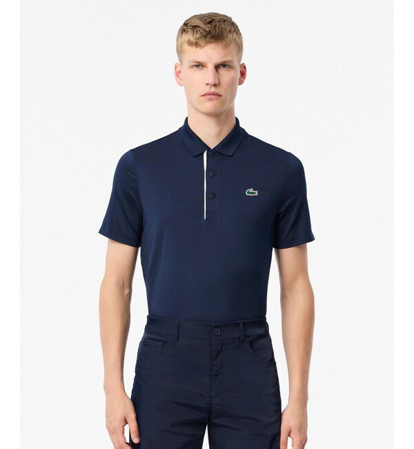 LACOSTE「UPF30 UVカット ワントーン配色パイピング ウルトラドライゴルフ半袖ポロシャツ」|ポロシャツ|