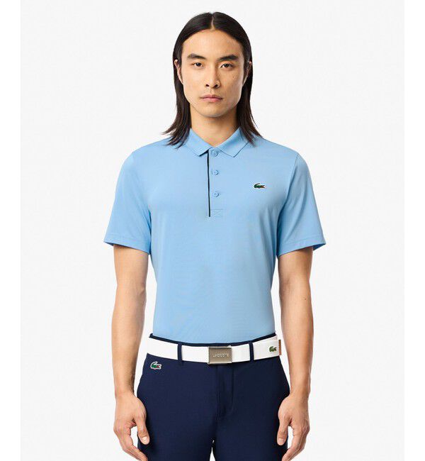 LACOSTE「UPF30 UVカット ワントーン配色パイピング ウルトラドライゴルフ半袖ポロシャツ」|ポロシャツ|