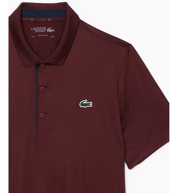LACOSTE「UPF30 UVカット ワントーン配色パイピング ウルトラドライゴルフ半袖ポロシャツ」|ポロシャツ|ワイン